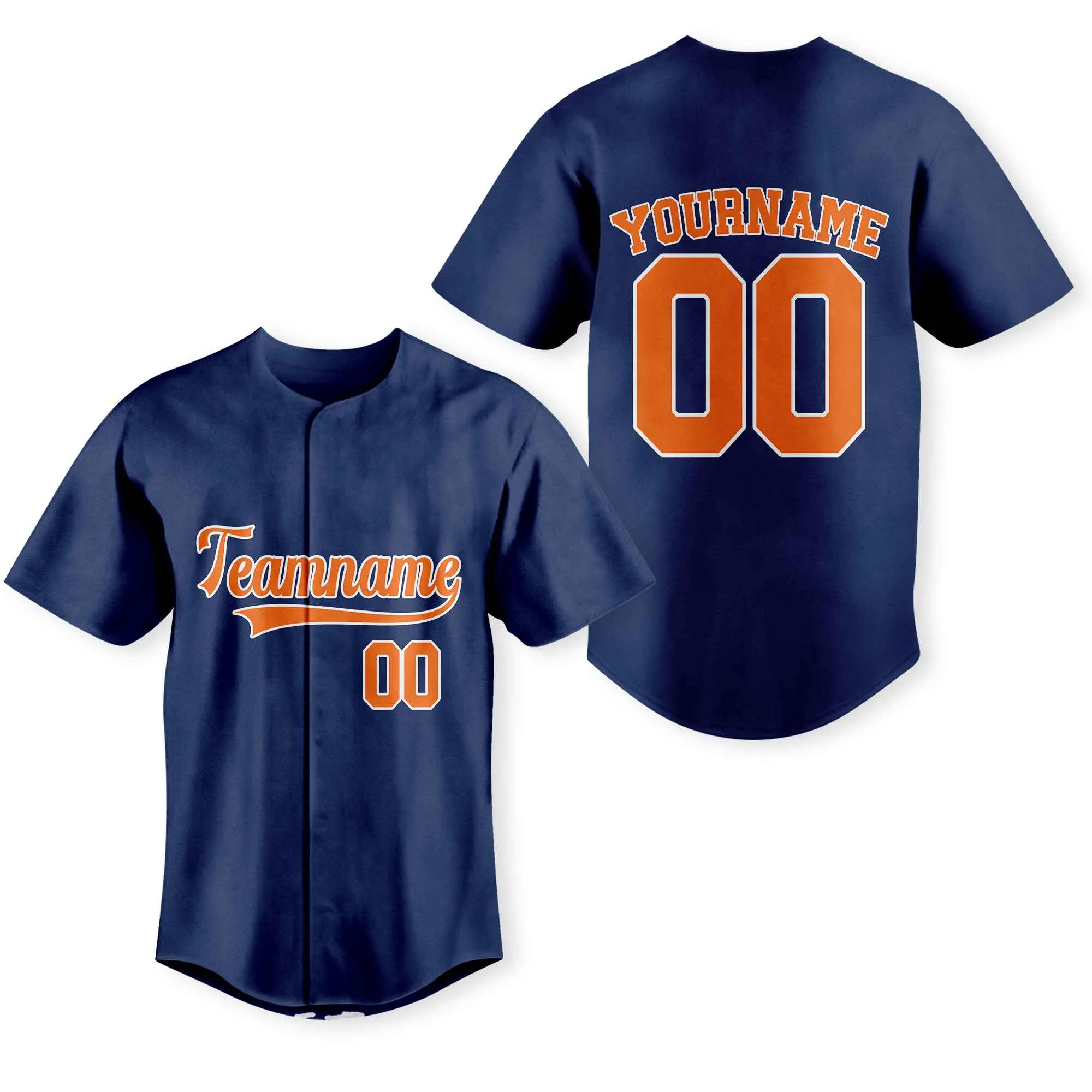 Custom Navy Orange-White Authentic Baseball Jersey 01