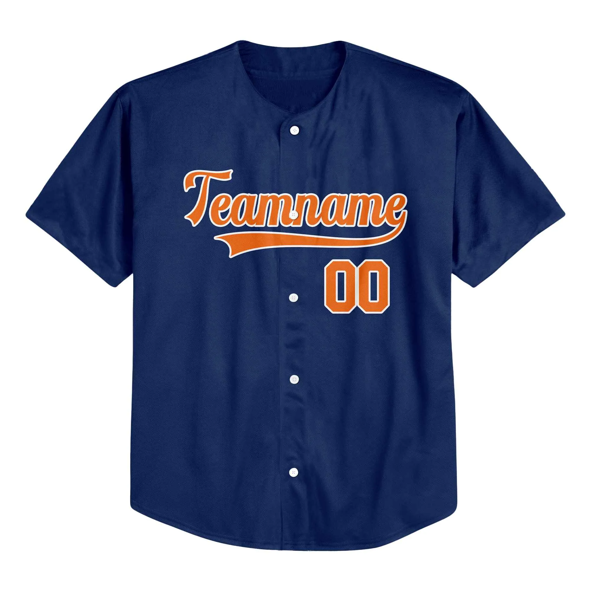 Custom Navy Orange-White Authentic Baseball Jersey 01