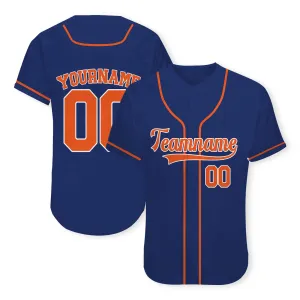 Custom Navy Orange-White Authentic Baseball Jersey 02