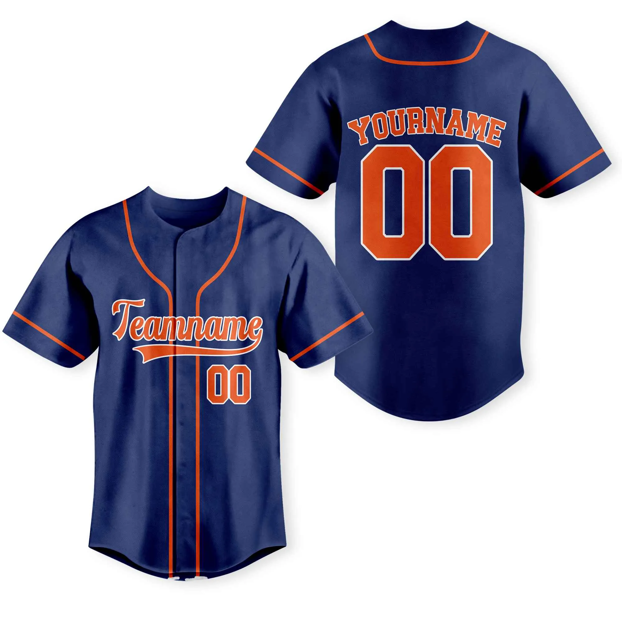 Custom Navy Orange-White Authentic Baseball Jersey 02