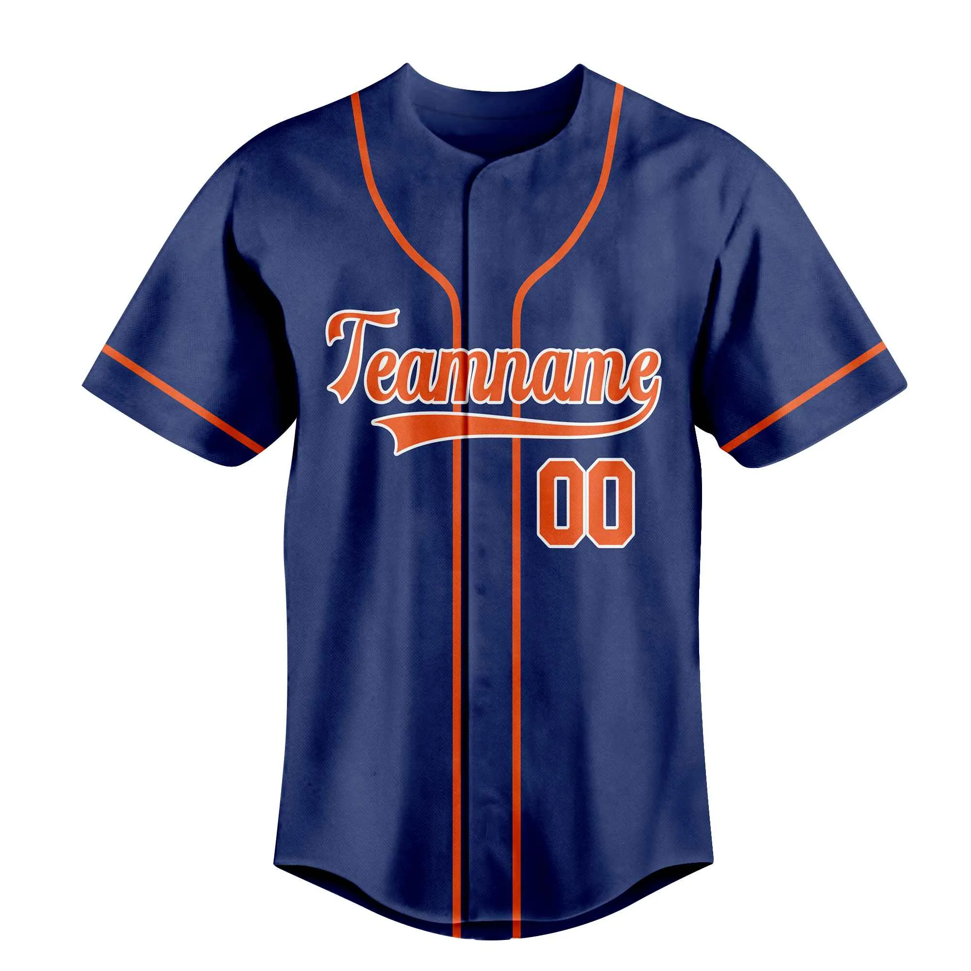 Custom Navy Orange-White Authentic Baseball Jersey 02