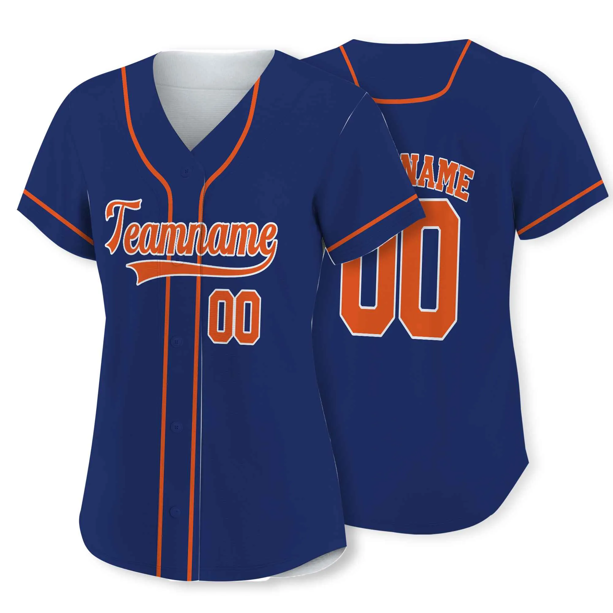 Custom Navy Orange-White Authentic Baseball Jersey 02