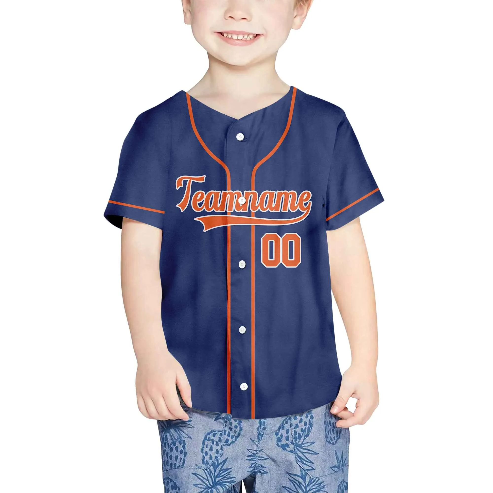Custom Navy Orange-White Authentic Baseball Jersey 02