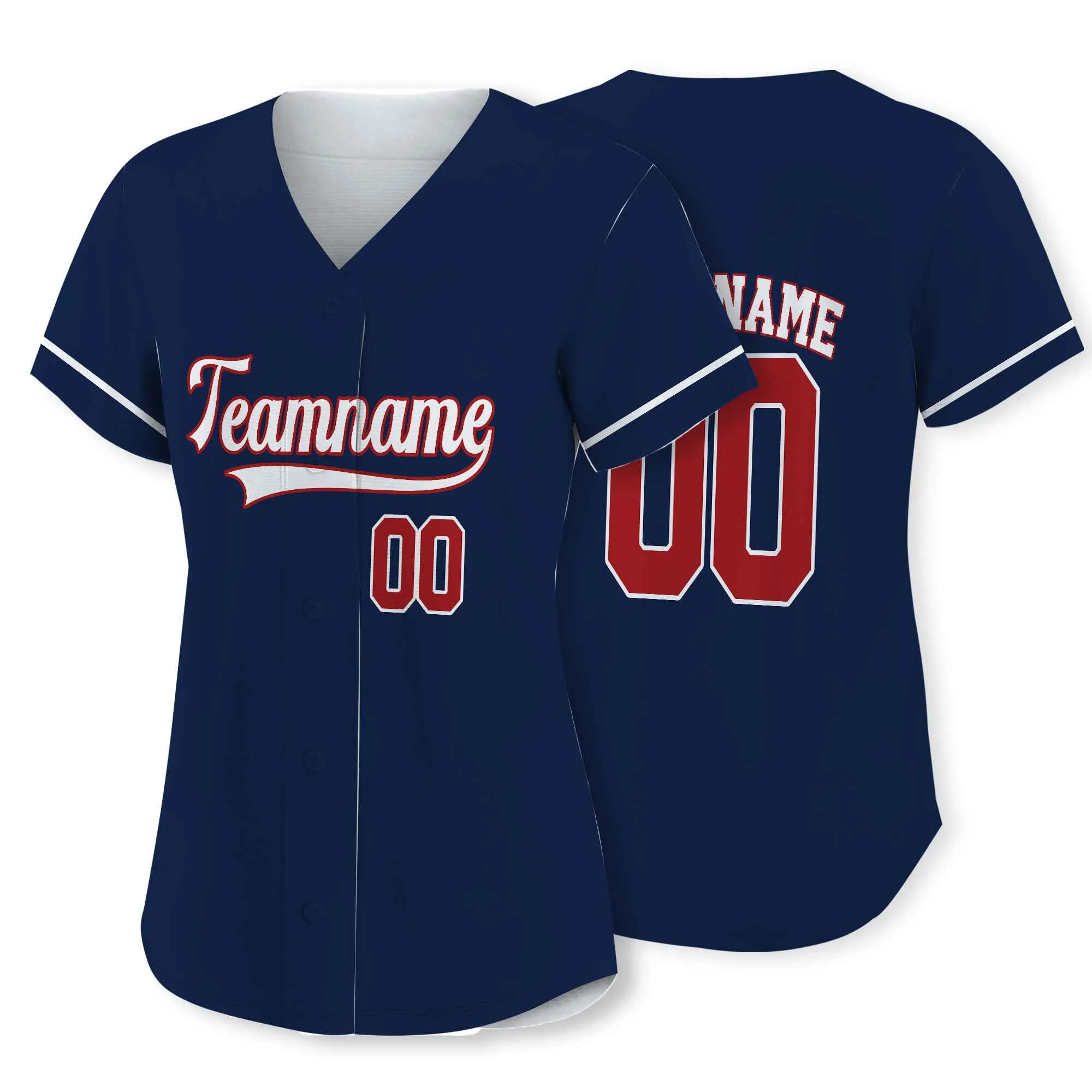 Custom Navy Red-White Authentic Baseball Jersey