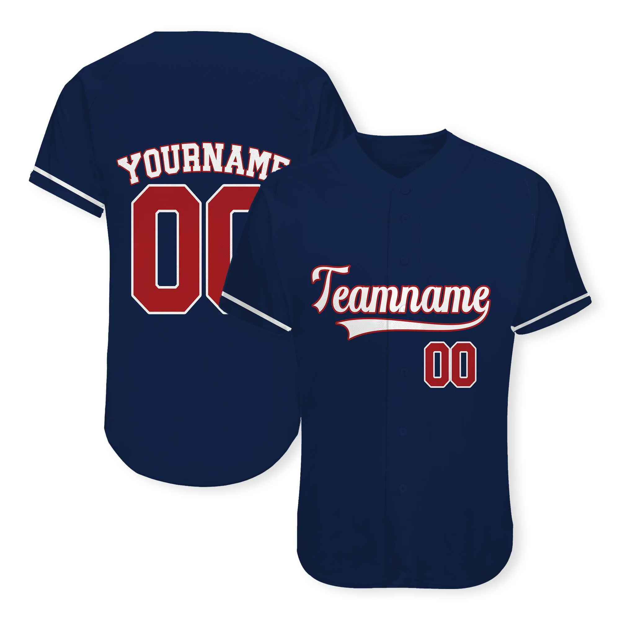 Custom Navy Red-White Authentic Baseball Jersey