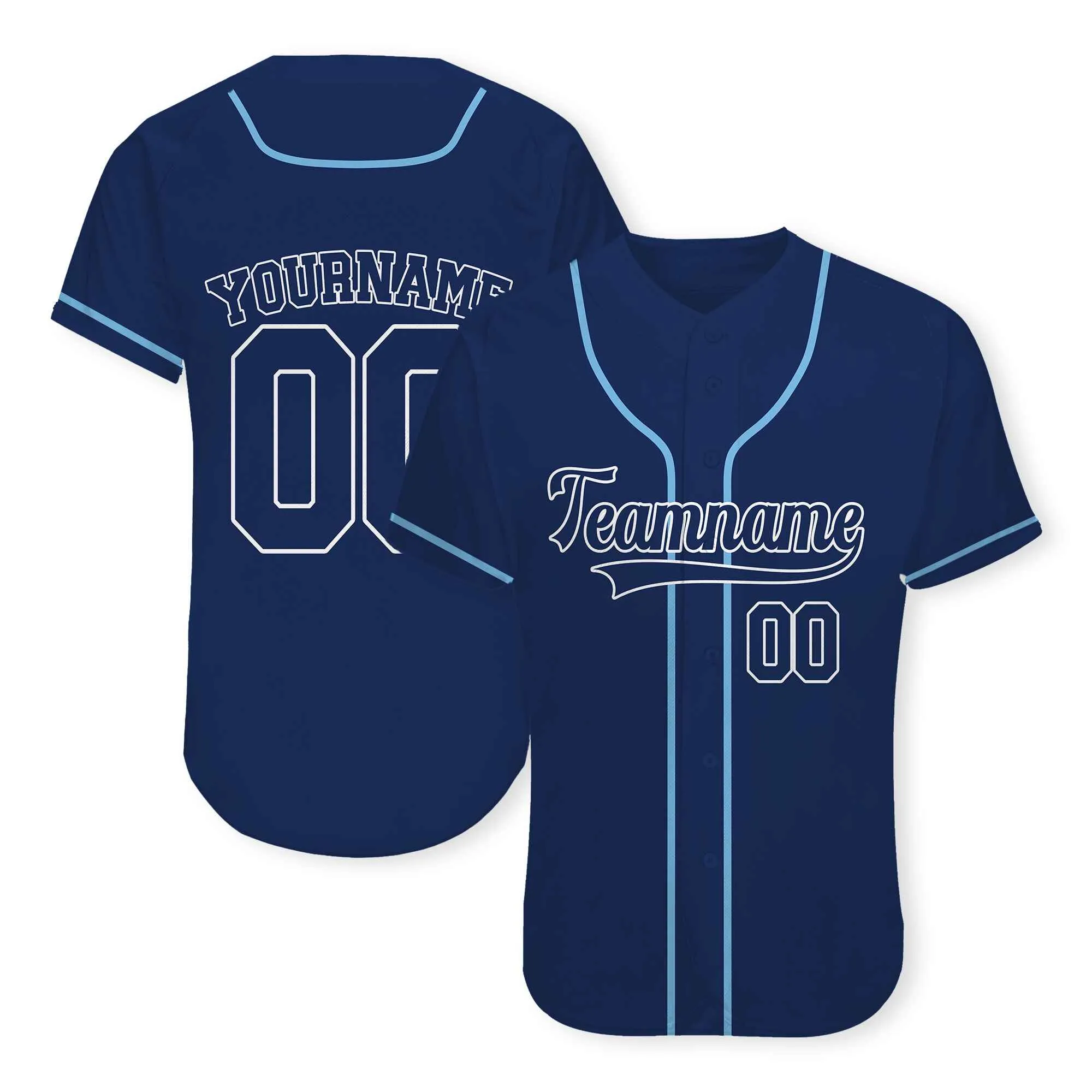 Custom Navy White-Light Blue Authentic Baseball Jersey