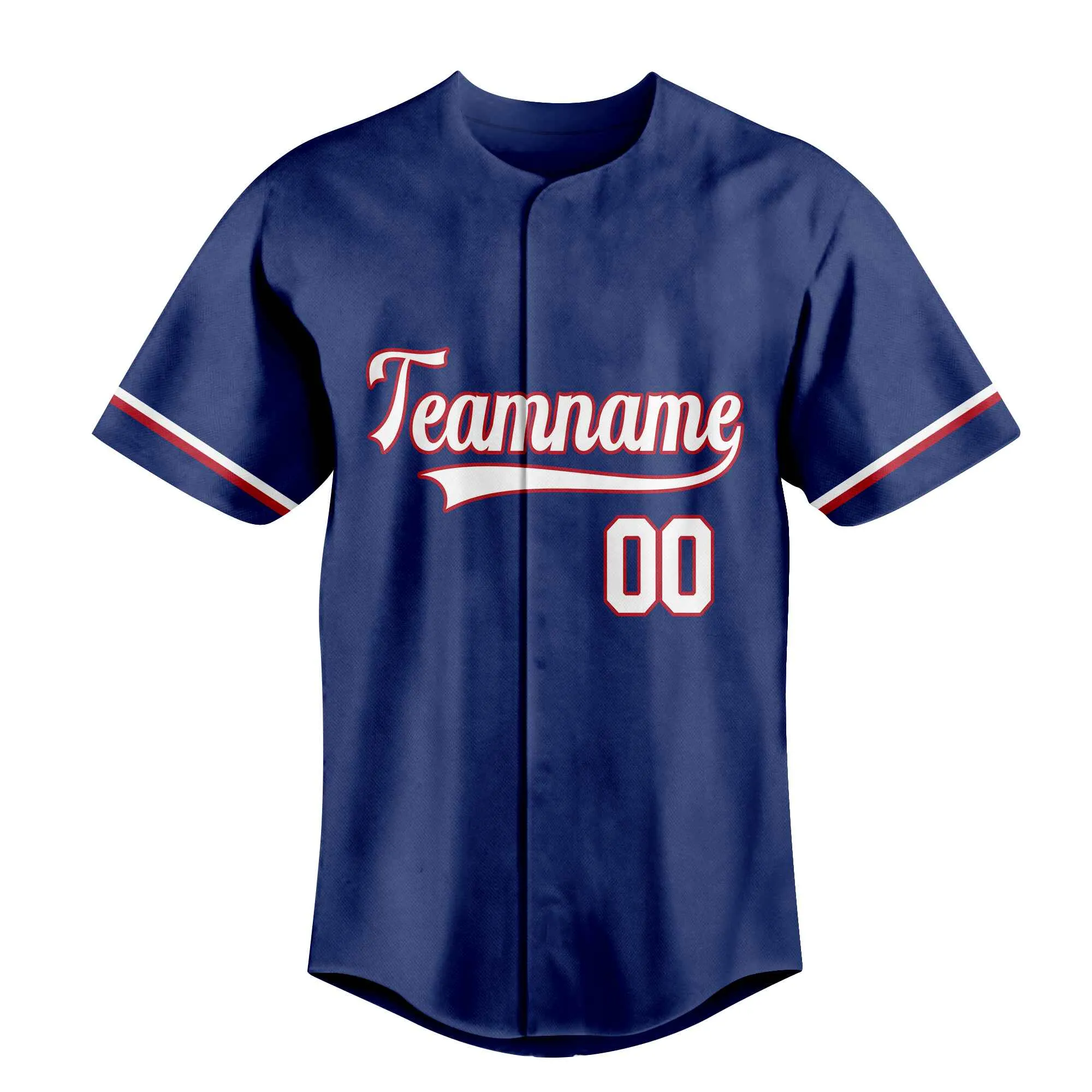 Custom Navy White-Red Baseball Jersey