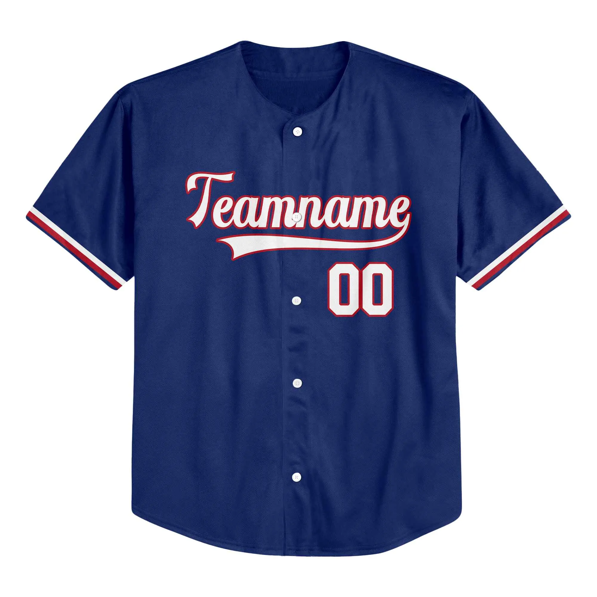 Custom Navy White-Red Baseball Jersey