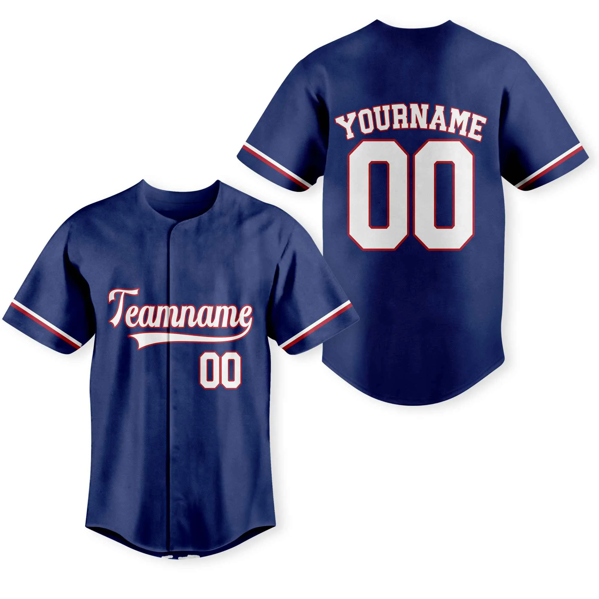 Custom Navy White-Red Baseball Jersey