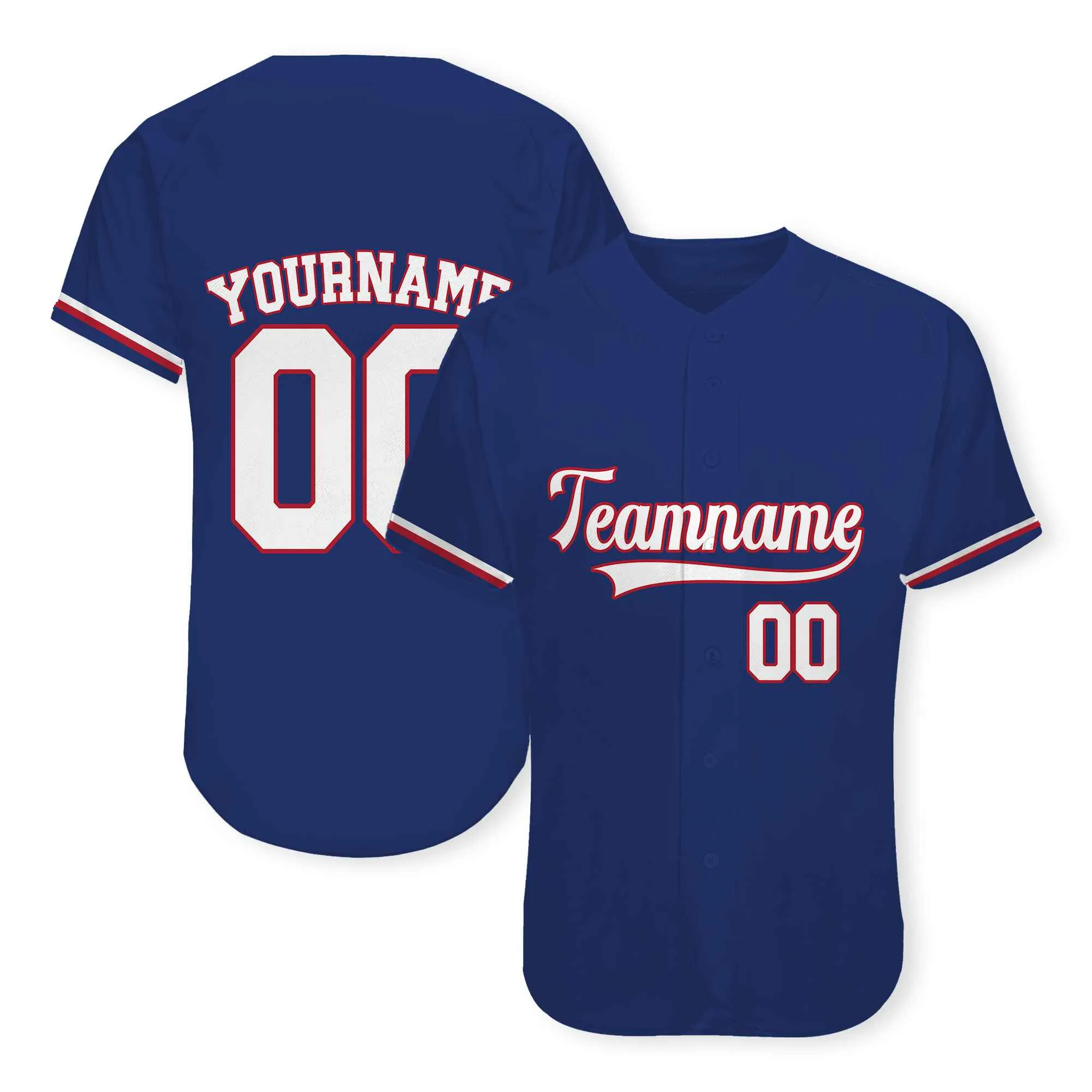 Custom Navy White-Red Baseball Jersey