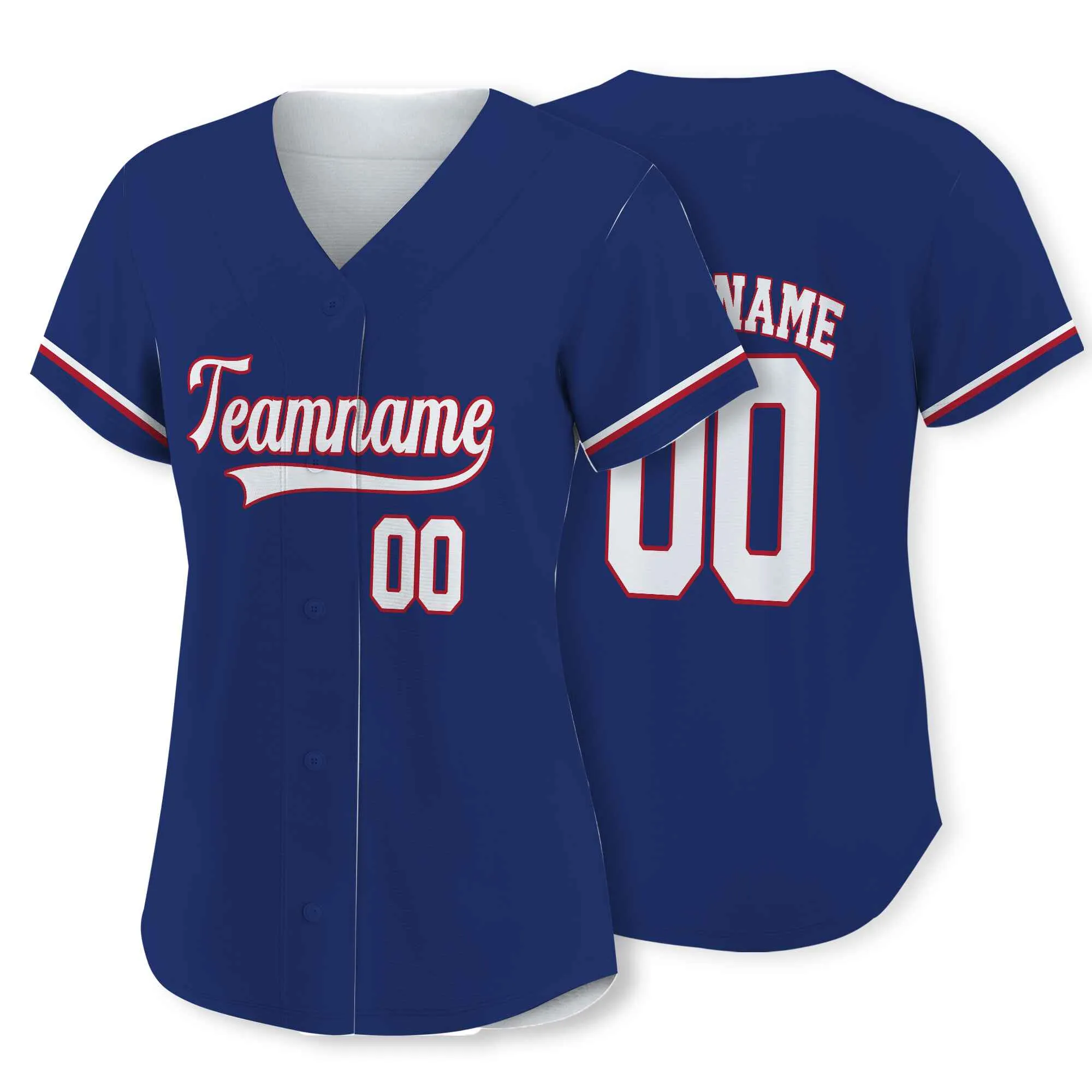 Custom Navy White-Red Baseball Jersey