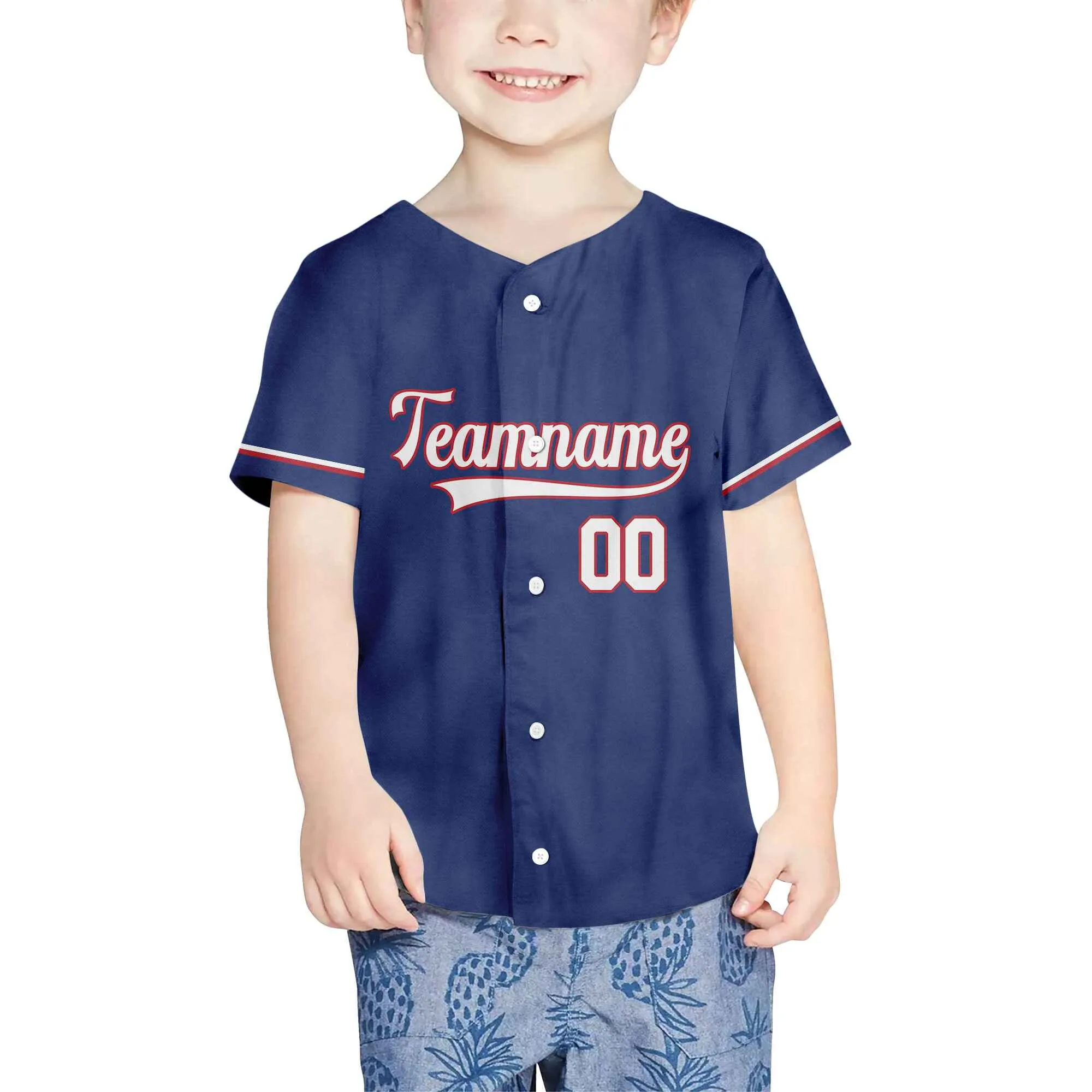 Custom Navy White-Red Baseball Jersey
