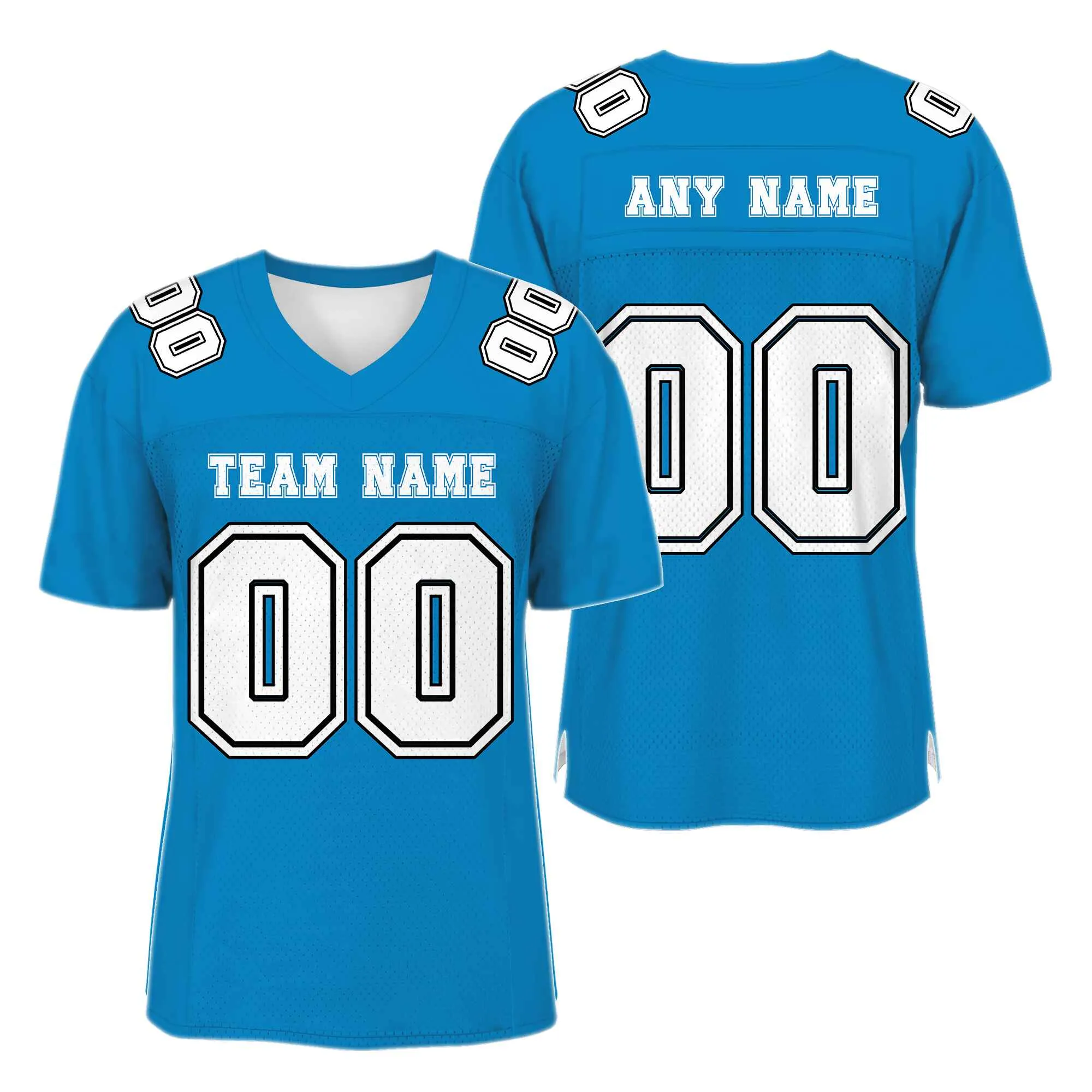 Custom Powder Blue White-Black Mesh Authentic Football Jersey