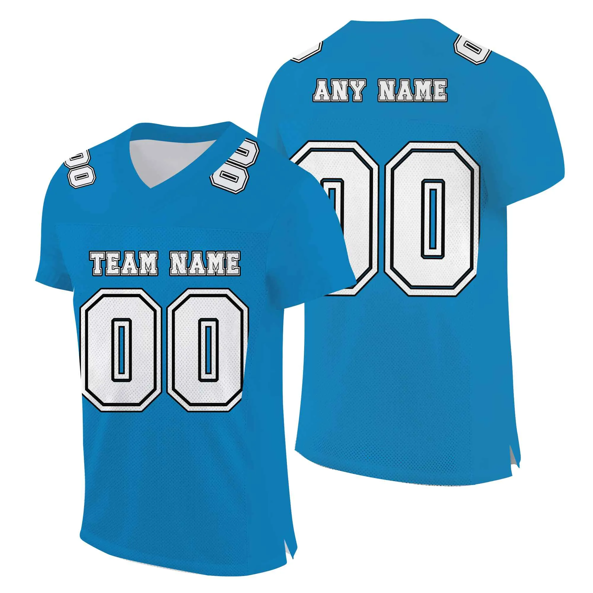 Custom Powder Blue White-Black Mesh Authentic Football Jersey