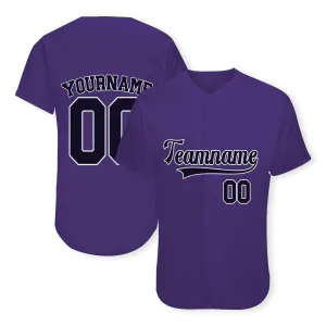 Custom Purple Black-White Authentic Baseball Jersey