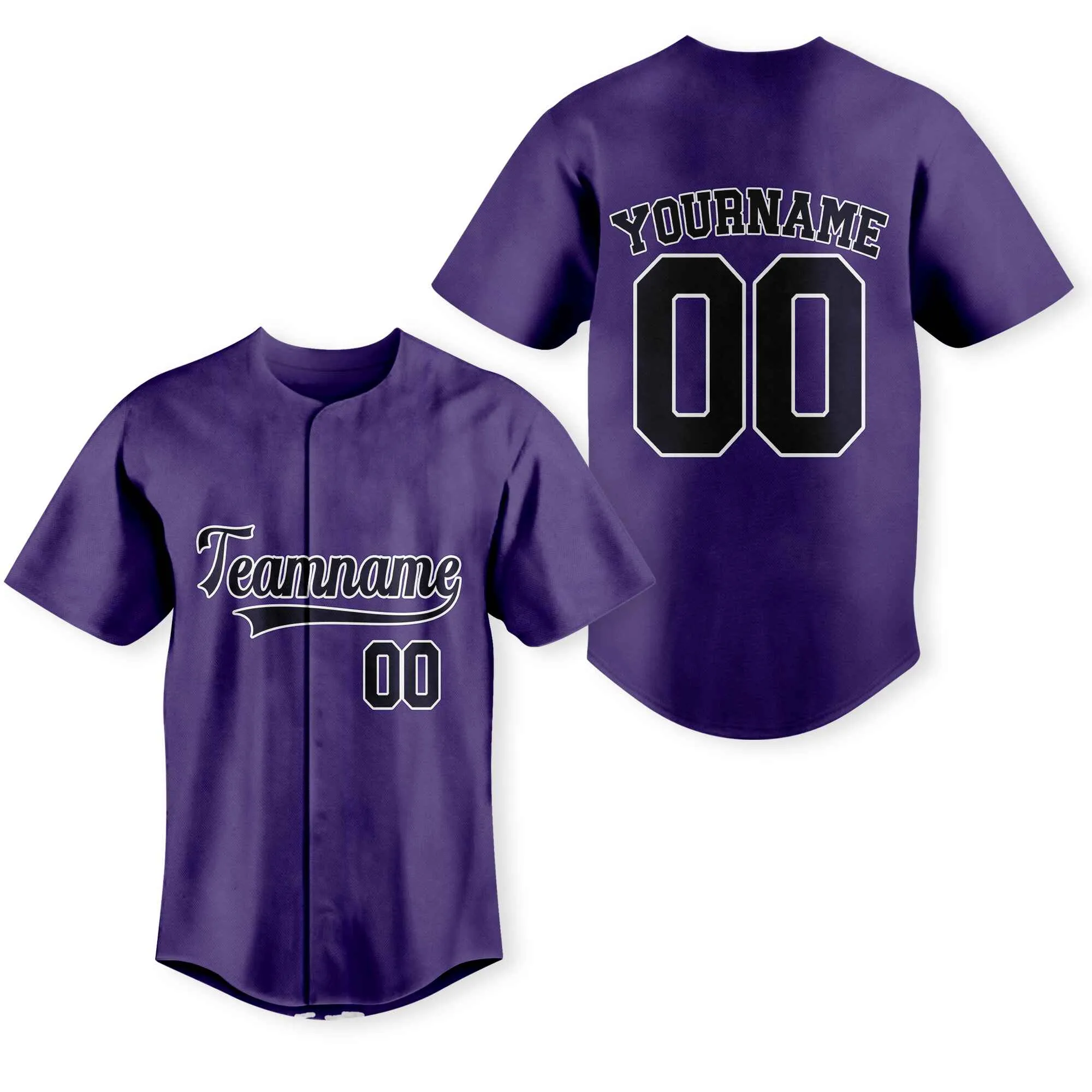 Custom Purple Black-White Authentic Baseball Jersey