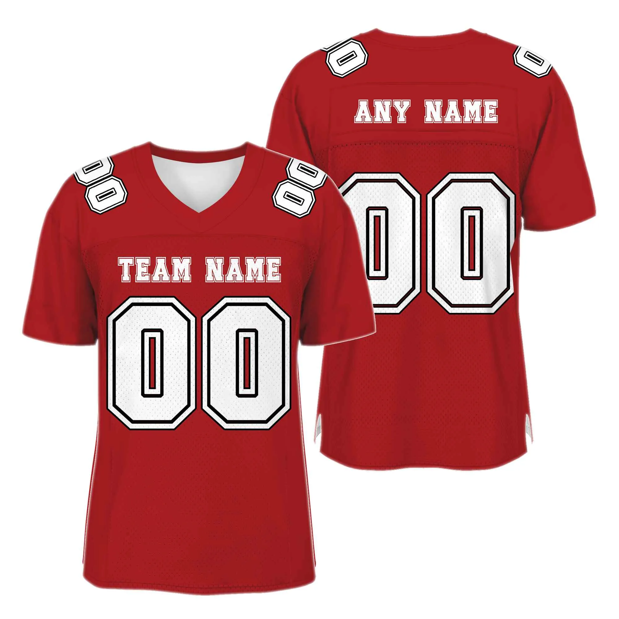 Custom Red White-Black Mesh Authentic Football Jersey