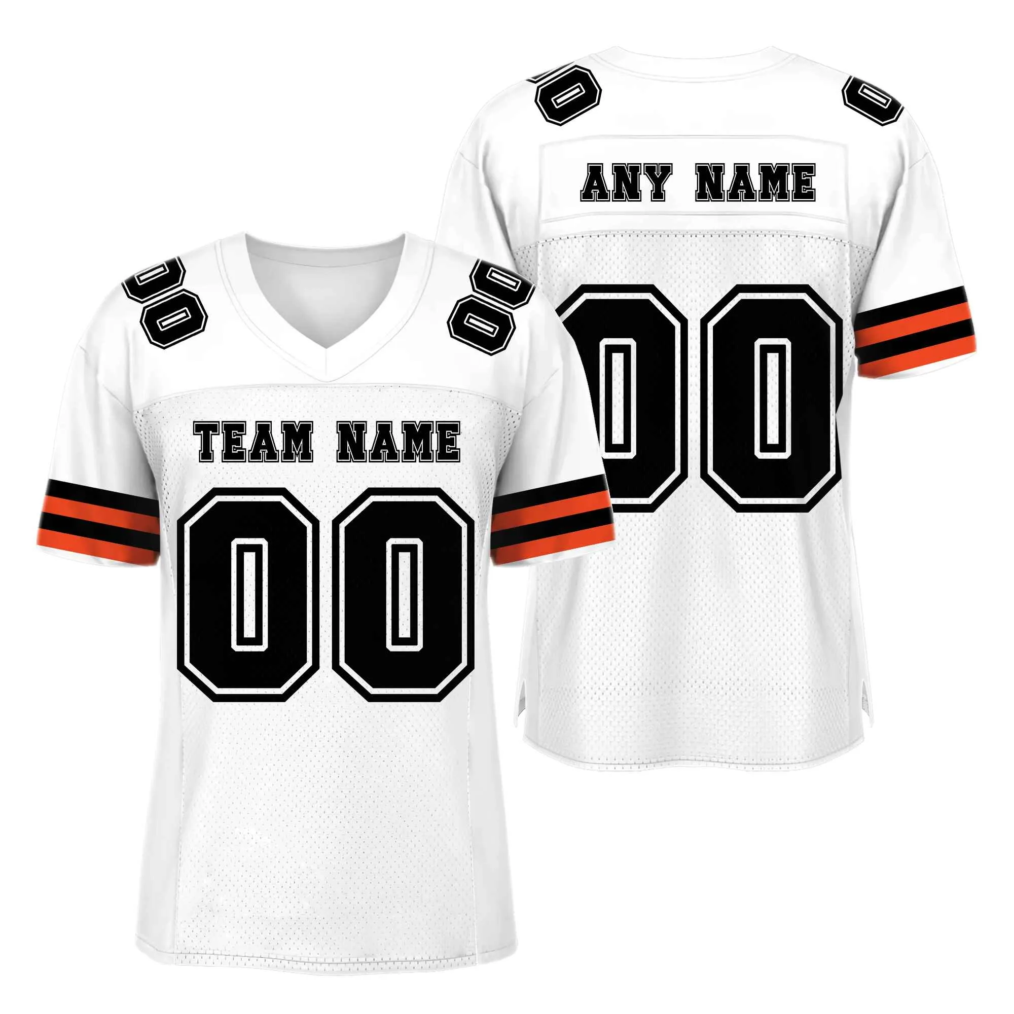 Custom White Black-Orange Mesh Football Jersey