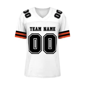 Custom White Black-Orange Mesh Football Jersey
