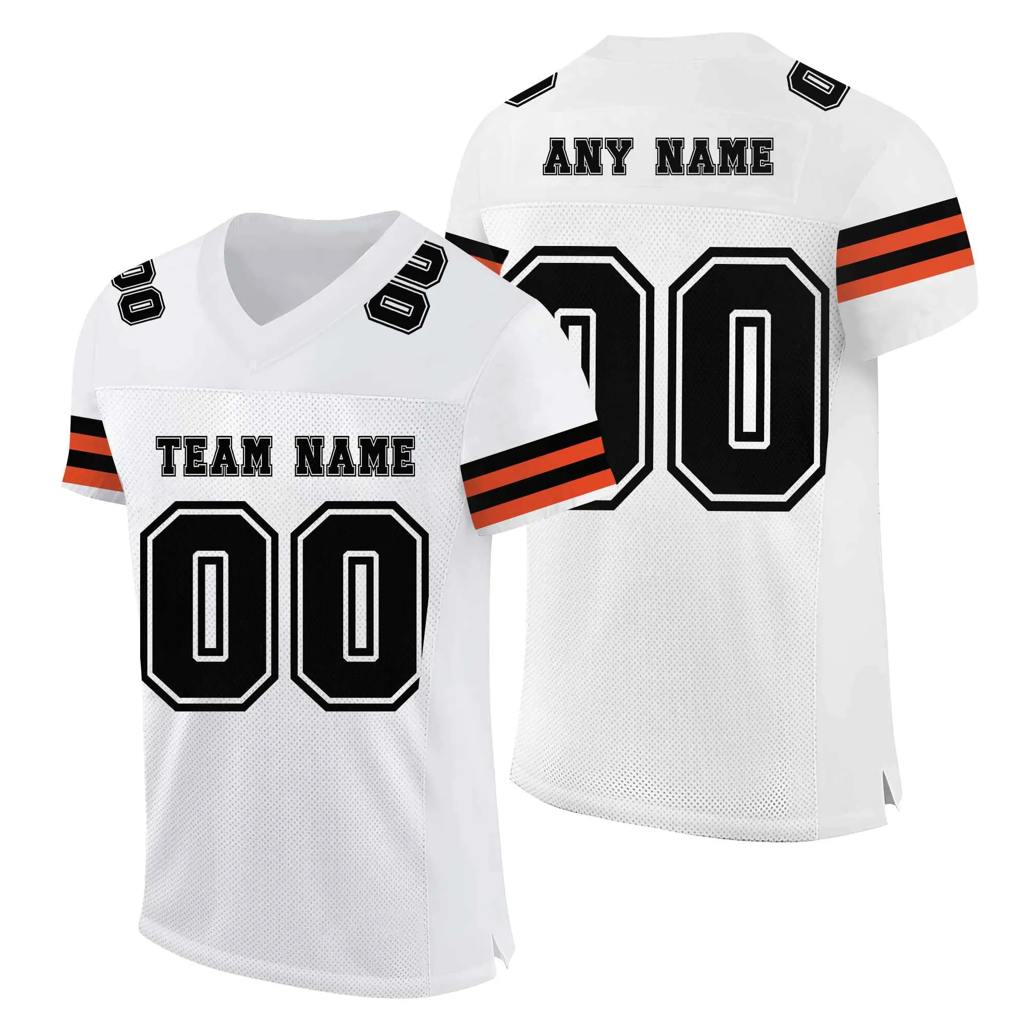 Custom White Black-Orange Mesh Football Jersey