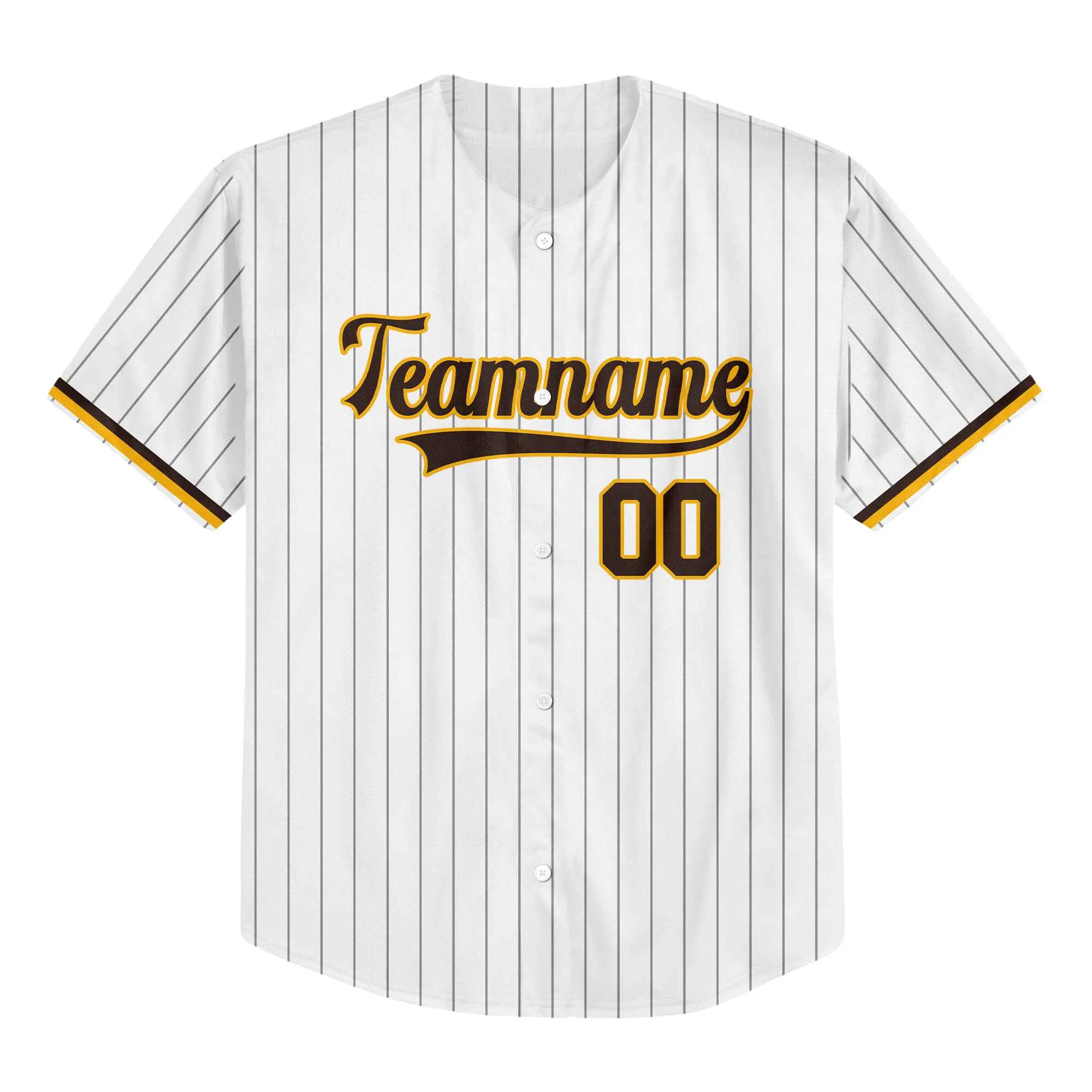 Custom White Brown Pinstripe Brown-Gold Baseball Jersey
