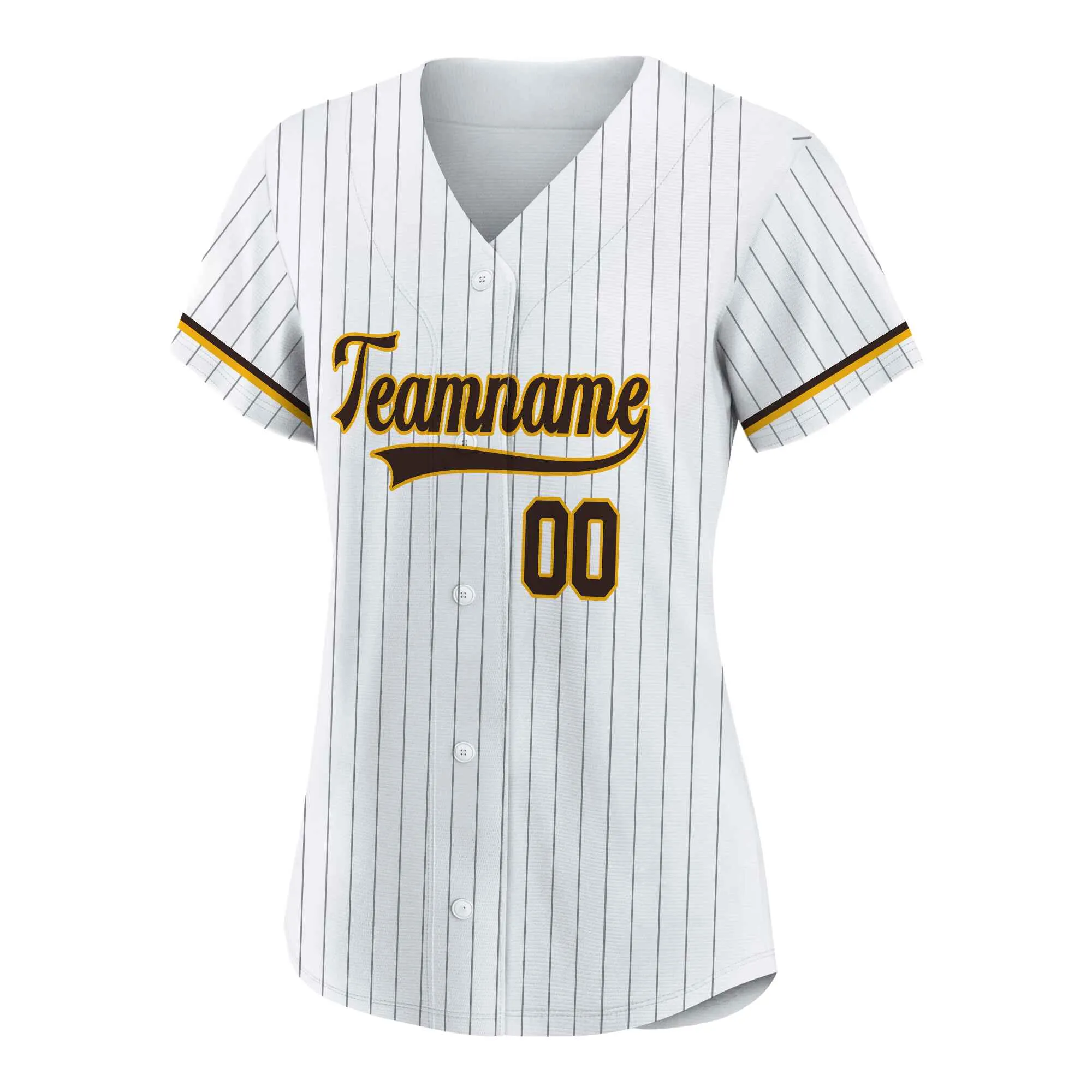 Custom White Brown Pinstripe Brown-Gold Baseball Jersey