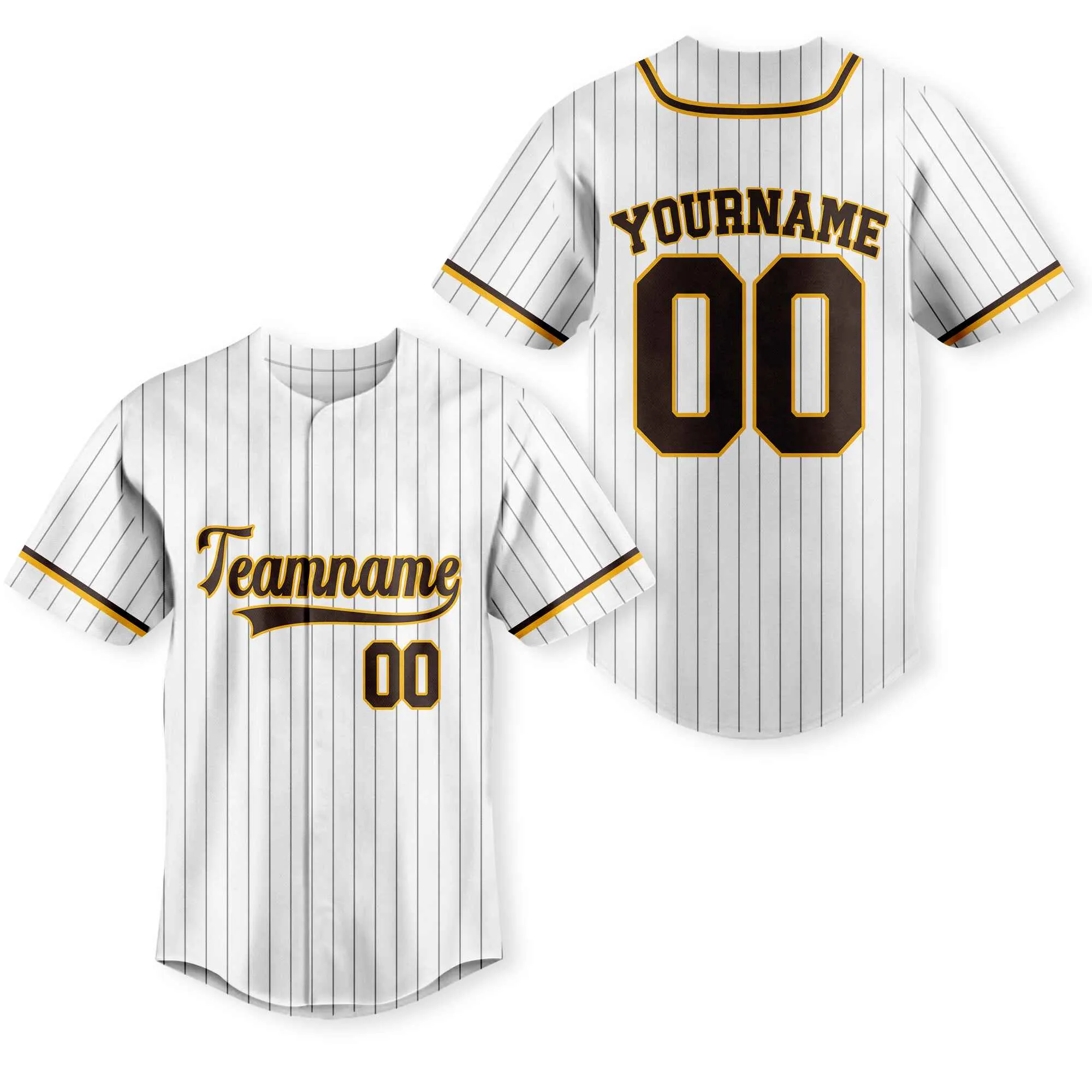 Custom White Brown Pinstripe Brown-Gold Baseball Jersey