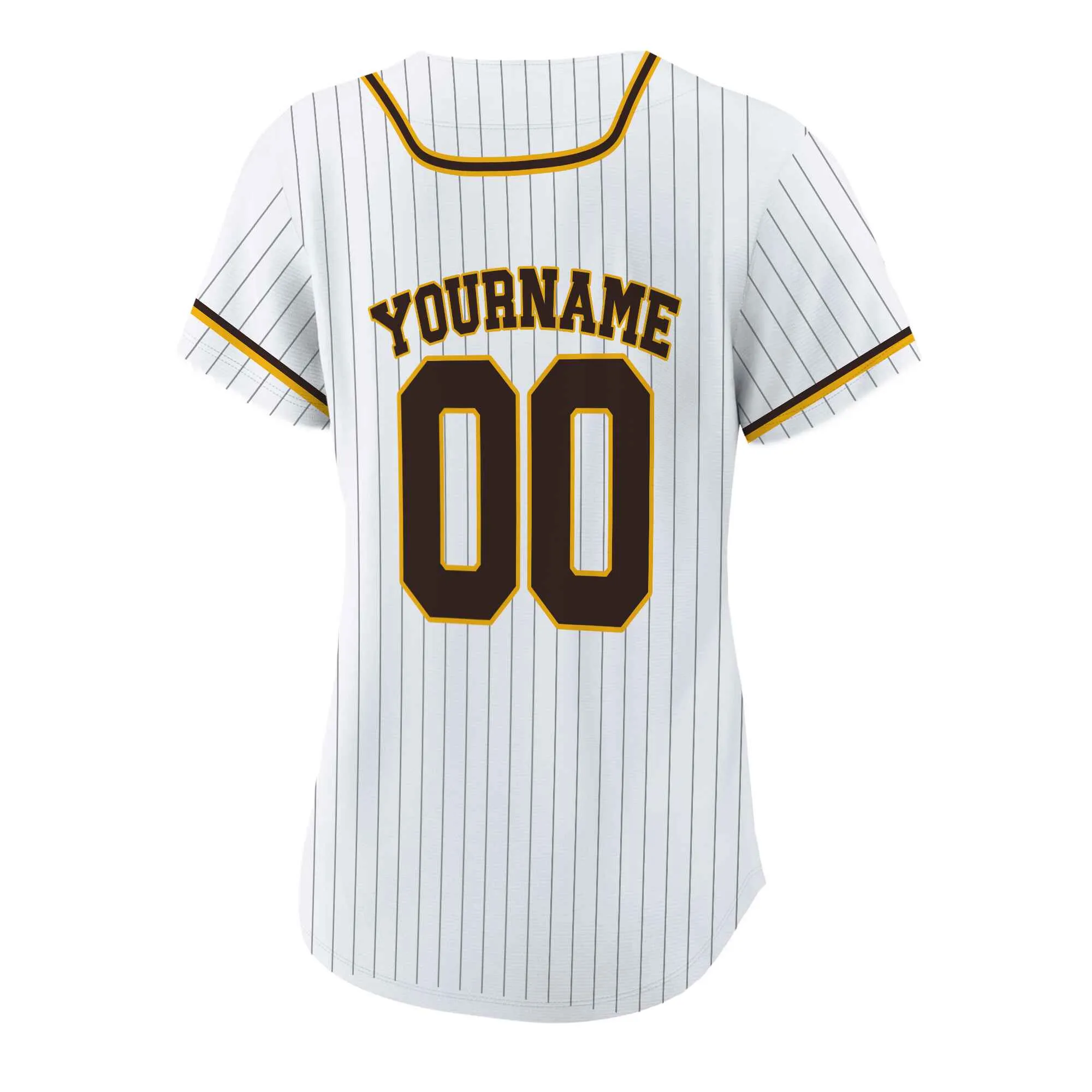 Custom White Brown Pinstripe Brown-Gold Baseball Jersey