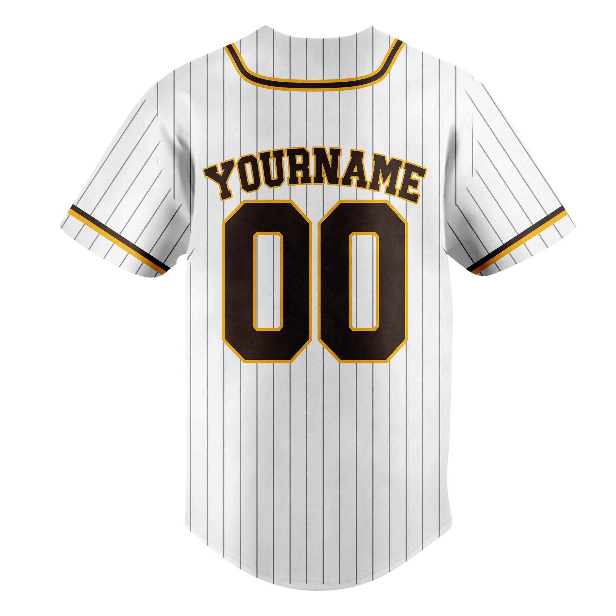 Custom White Brown Pinstripe Brown-Gold Baseball Jersey