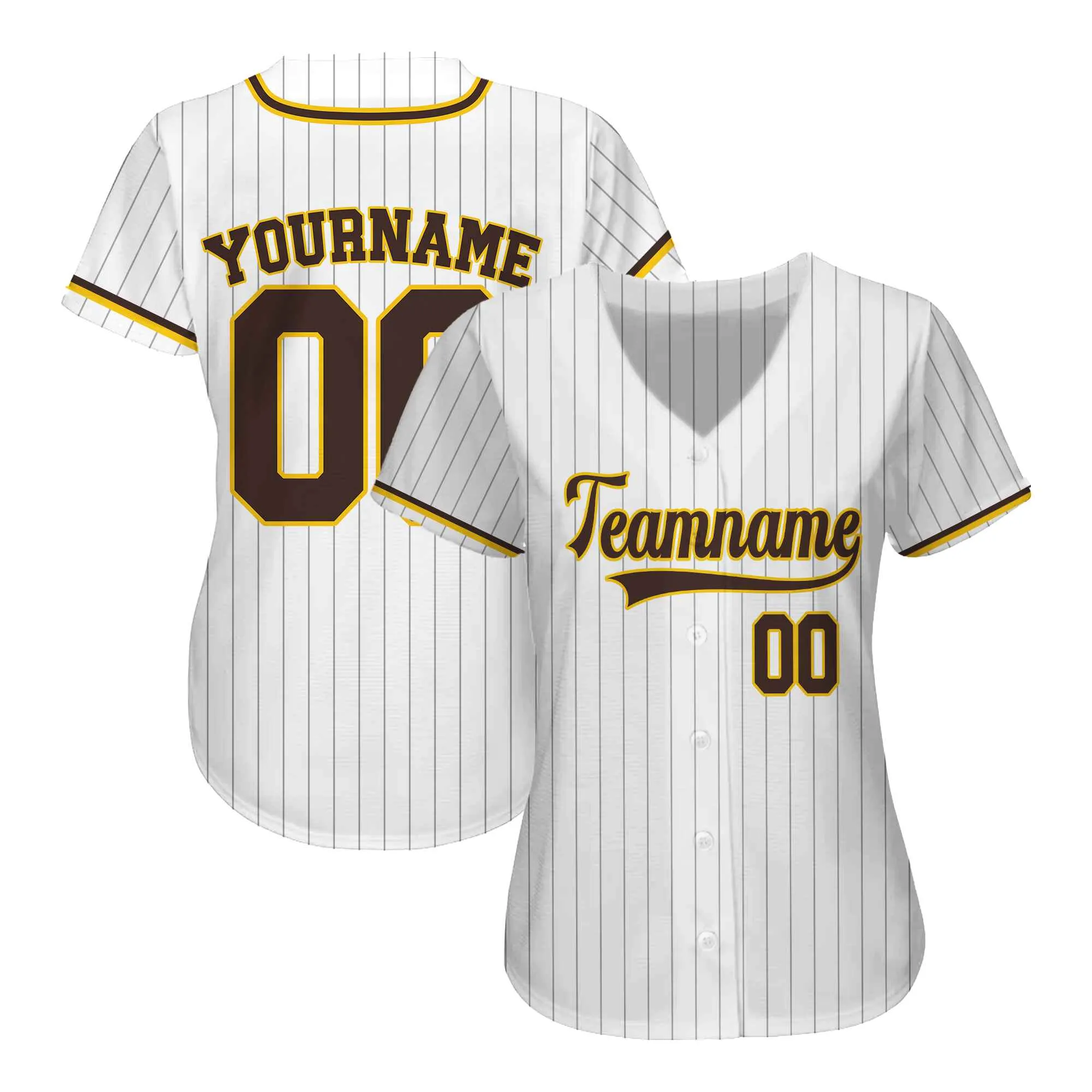 Custom White Brown Pinstripe Brown-Gold Baseball Jersey