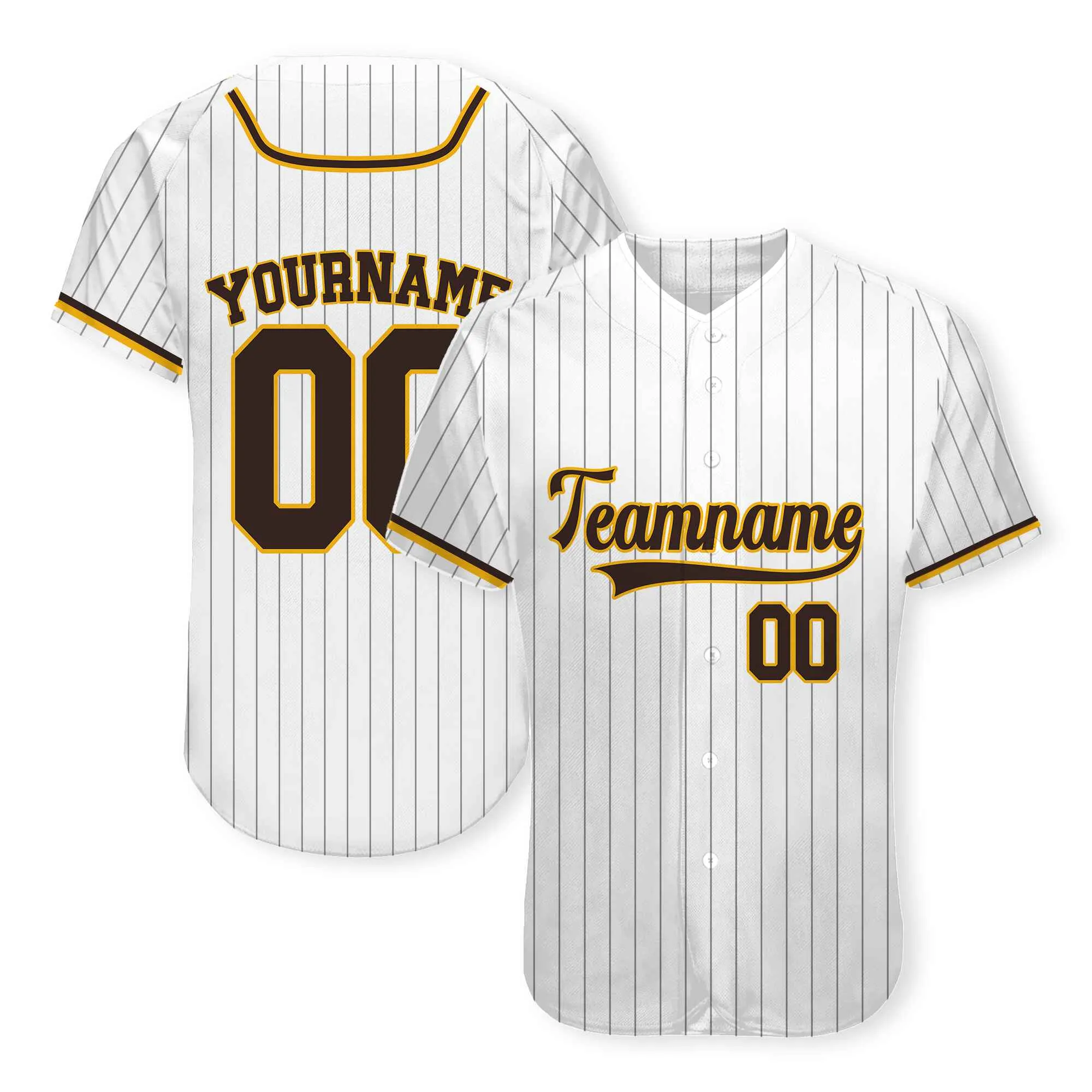 Custom White Brown Pinstripe Brown-Gold Baseball Jersey