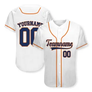 Custom White Navy - Orange Authentic Baseball Jersey