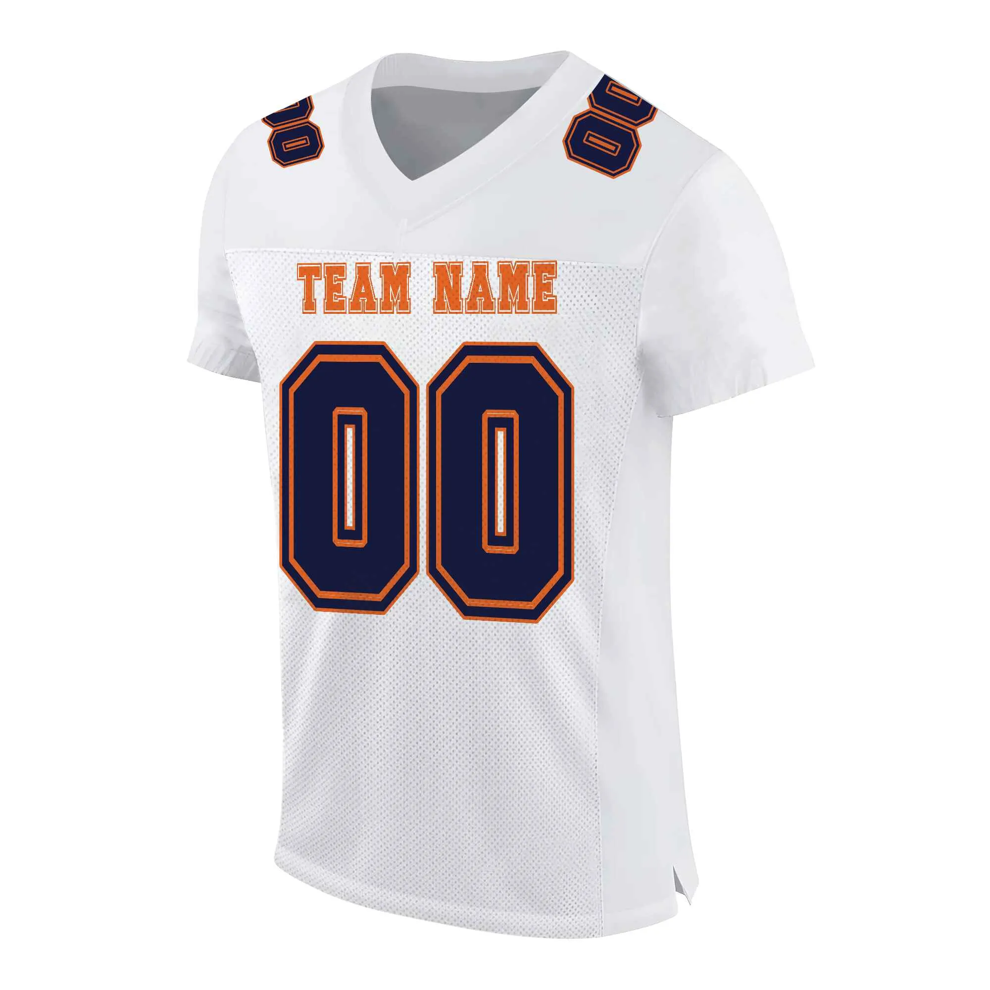 Custom White Navy-Orange Mesh Authentic Football Jersey
