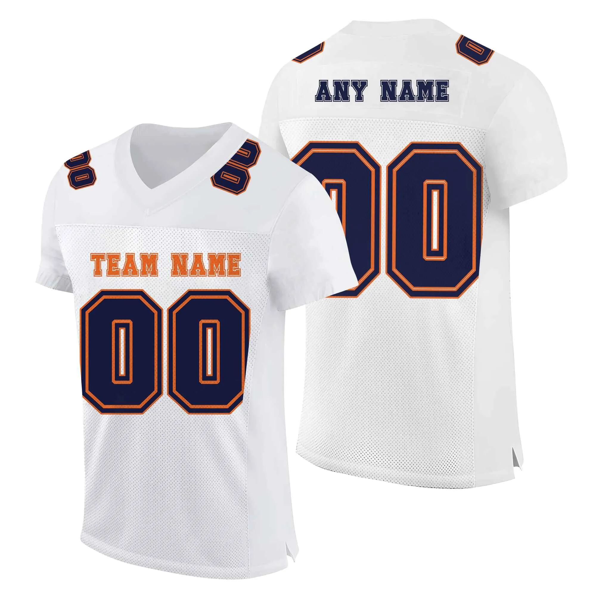 Custom White Navy-Orange Mesh Authentic Football Jersey