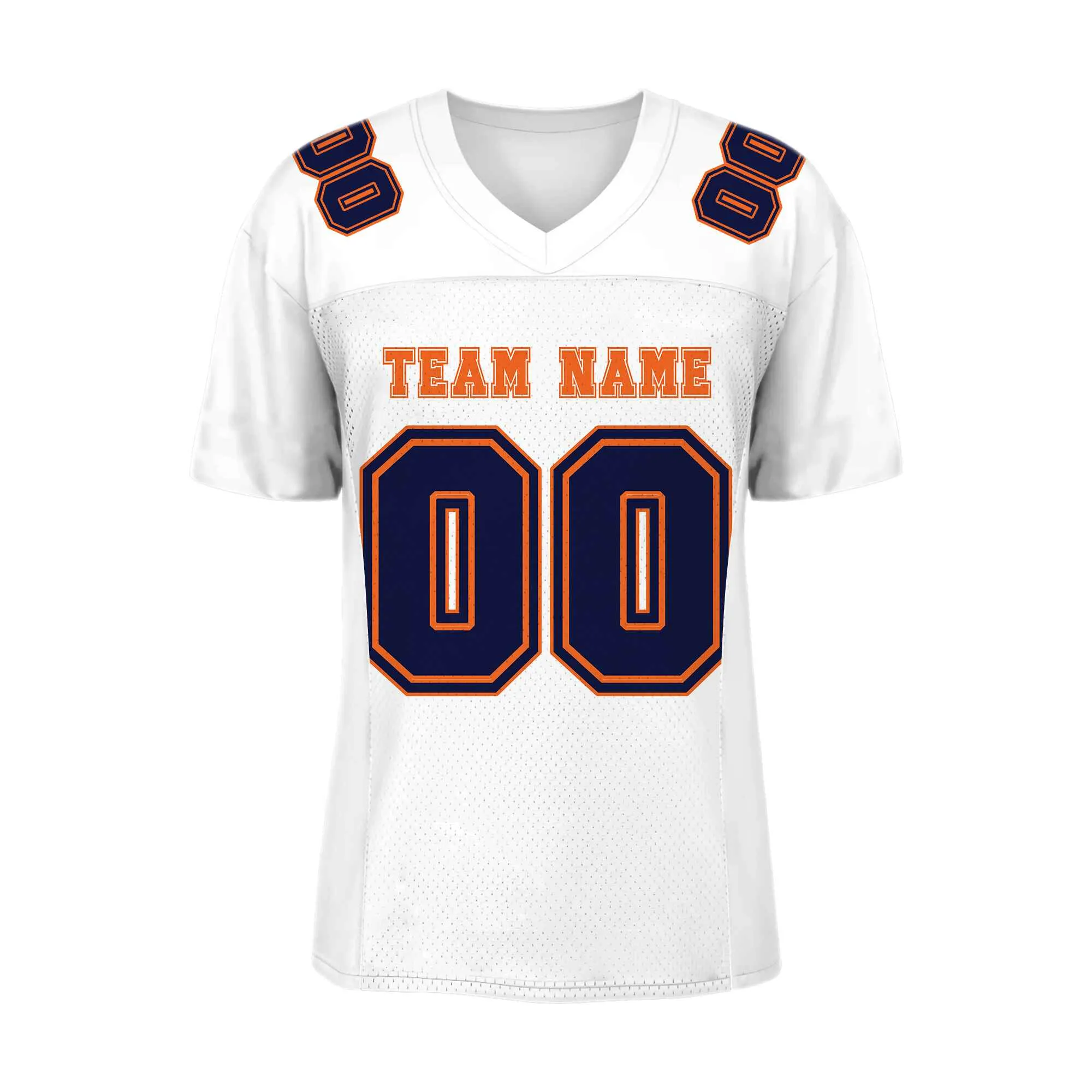 Custom White Navy-Orange Mesh Authentic Football Jersey