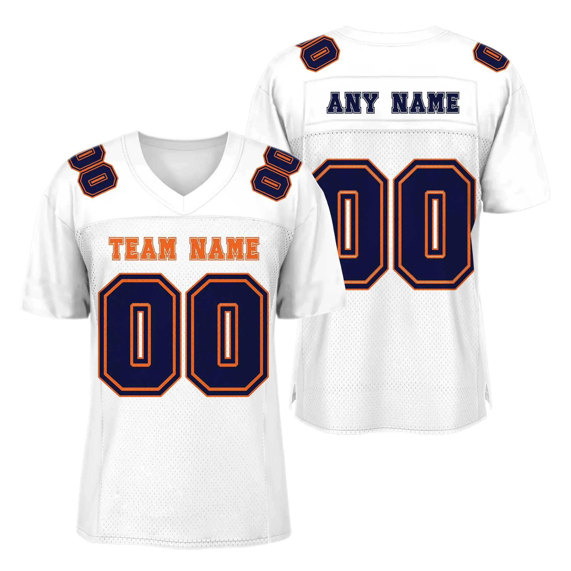Custom White Navy-Orange Mesh Authentic Football Jersey