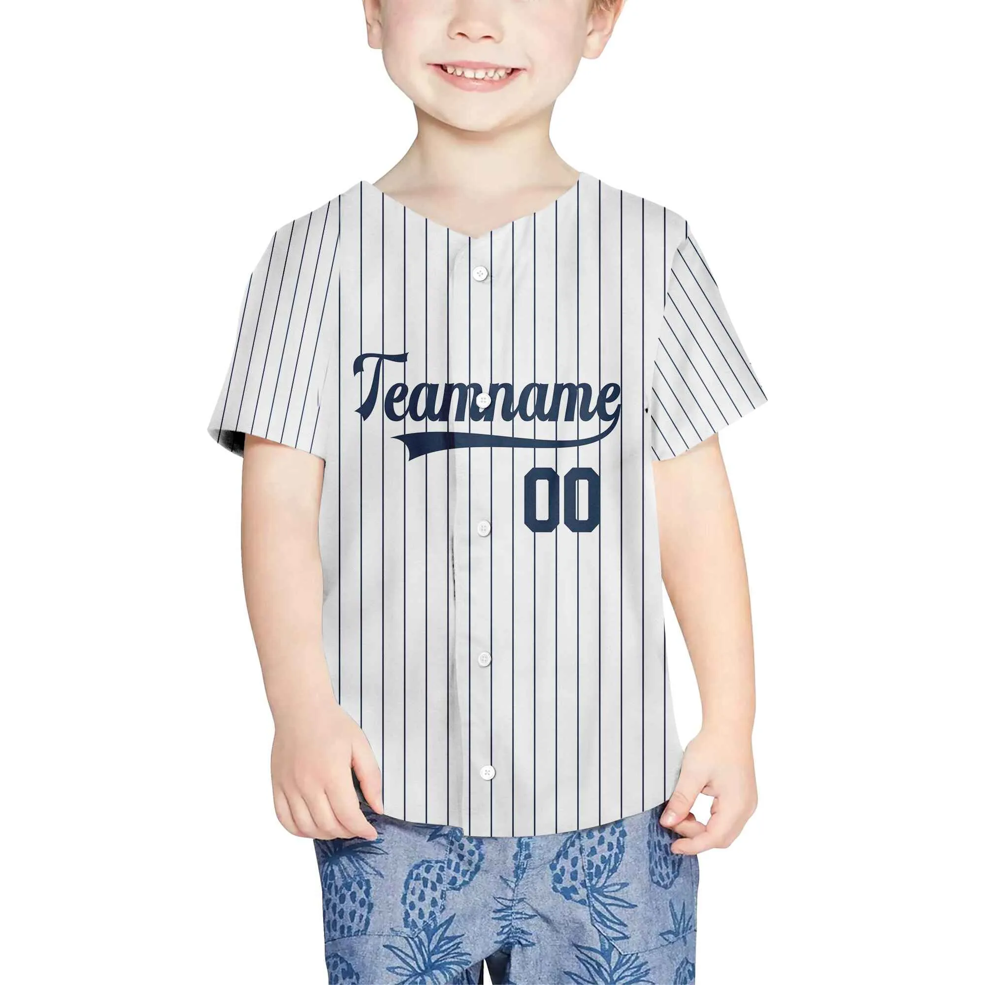 Custom White Navy Pinstripe Navy Authentic Baseball Jersey