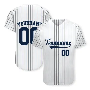 Custom White Navy Pinstripe Navy Authentic Baseball Jersey