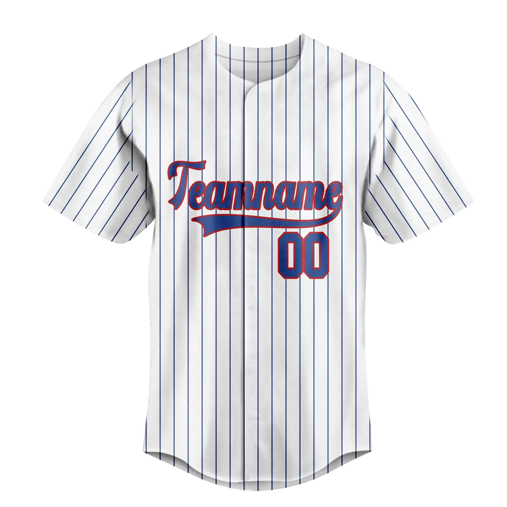 Custom White Navy Pinstripe Navy-Red Baseball Jersey
