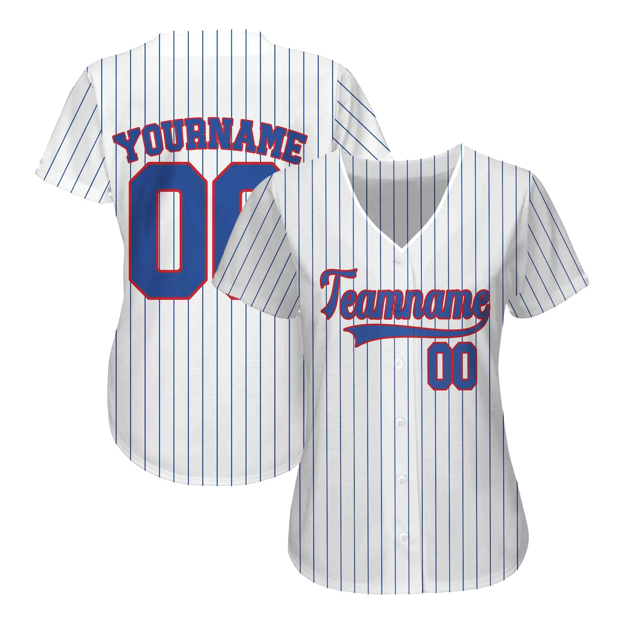 Custom White Navy Pinstripe Navy-Red Baseball Jersey