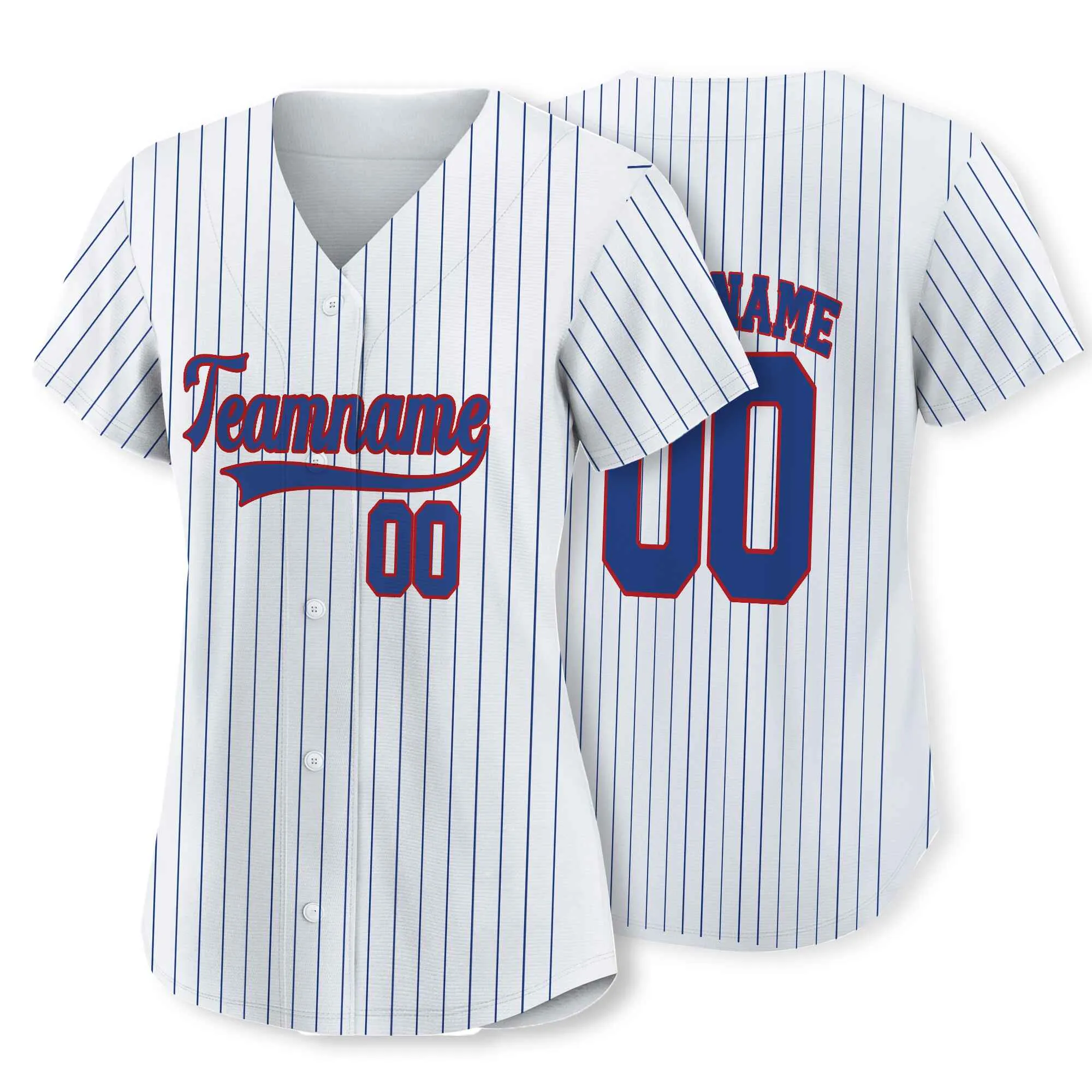 Custom White Navy Pinstripe Navy-Red Baseball Jersey