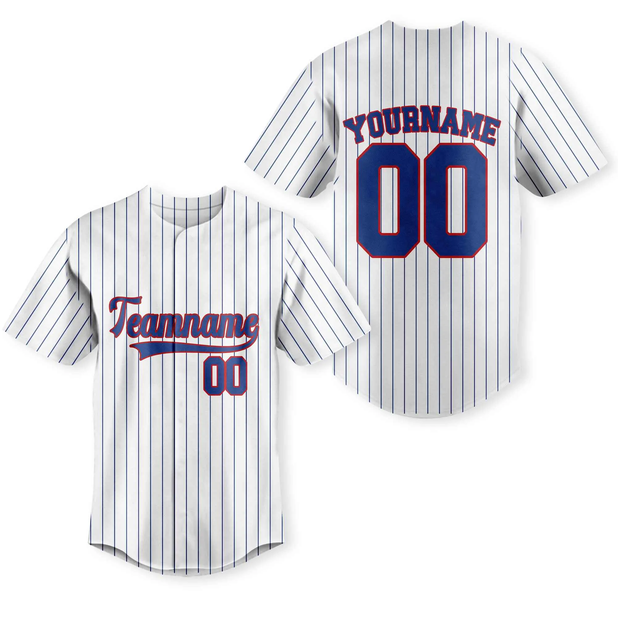 Custom White Navy Pinstripe Navy-Red Baseball Jersey