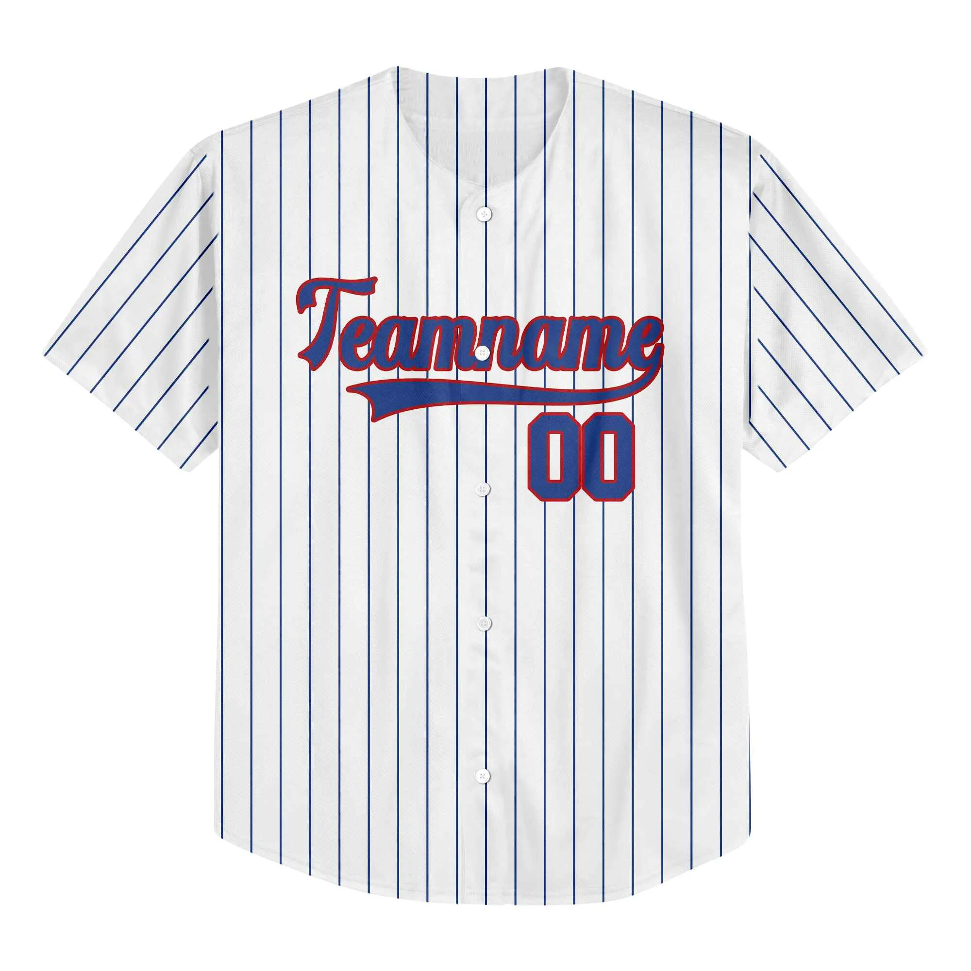 Custom White Navy Pinstripe Navy-Red Baseball Jersey