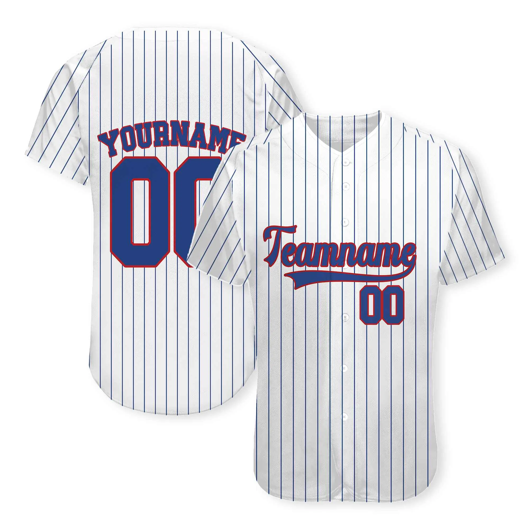 Custom White Navy Pinstripe Navy-Red Baseball Jersey