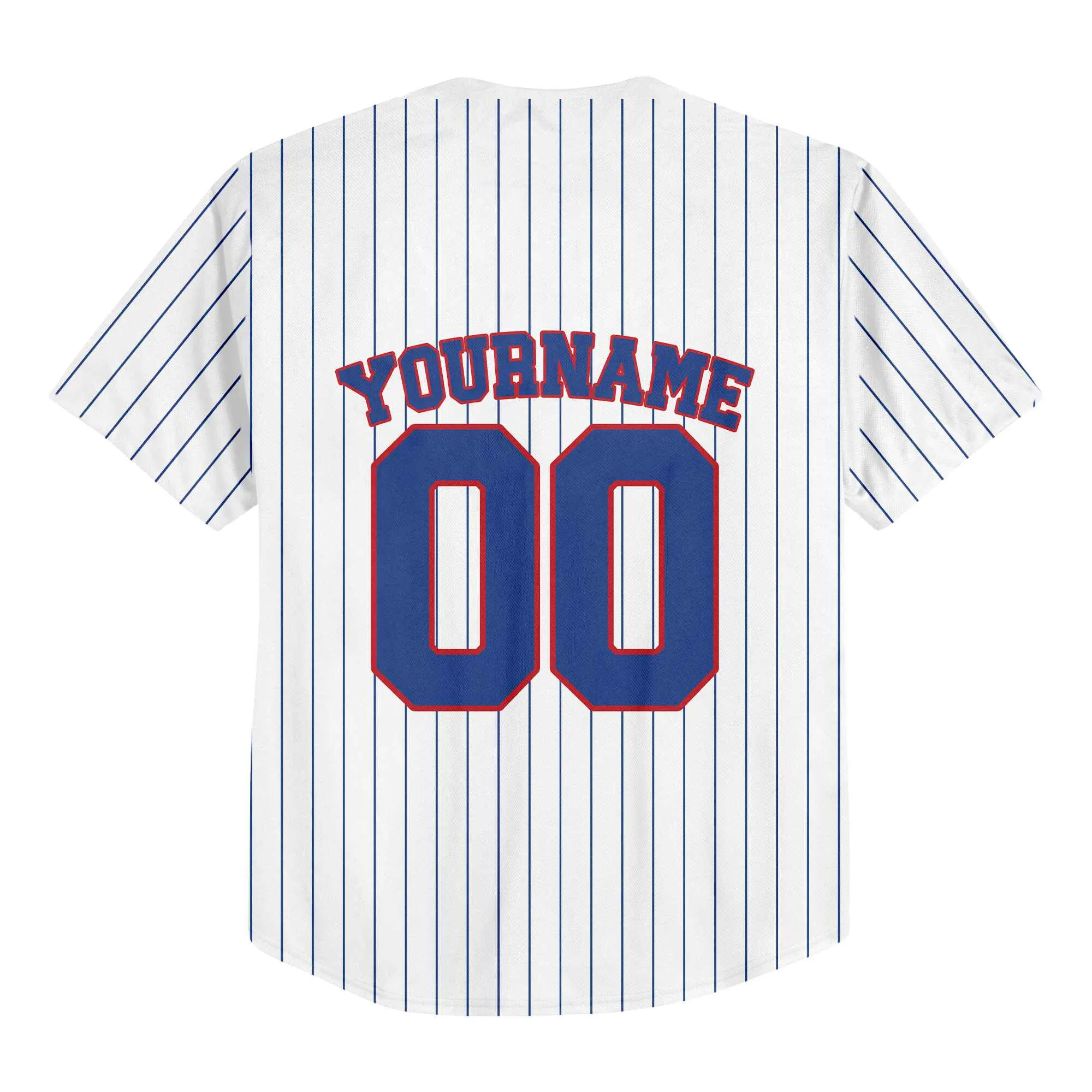 Custom White Navy Pinstripe Navy-Red Baseball Jersey
