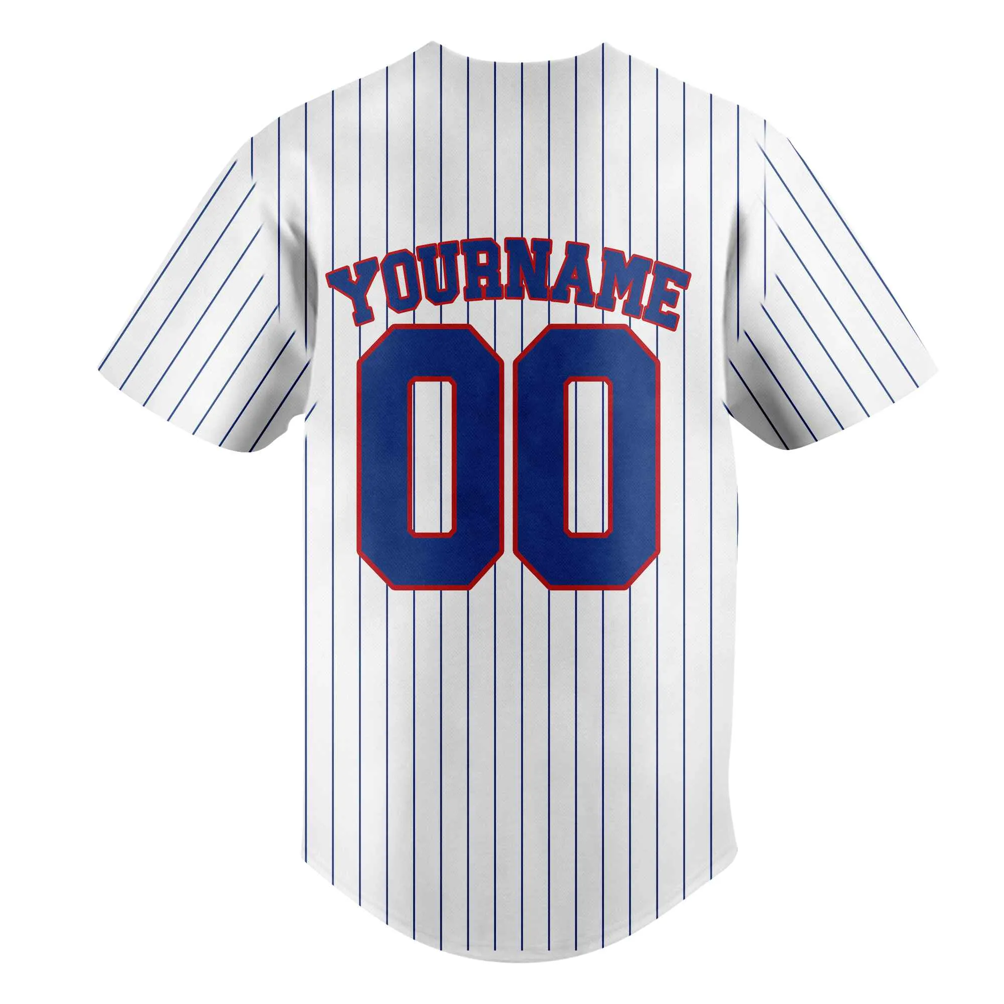 Custom White Navy Pinstripe Navy-Red Baseball Jersey