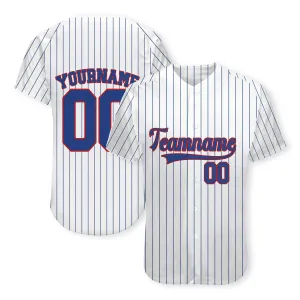 Custom White Navy Pinstripe Navy-Red Baseball Jersey