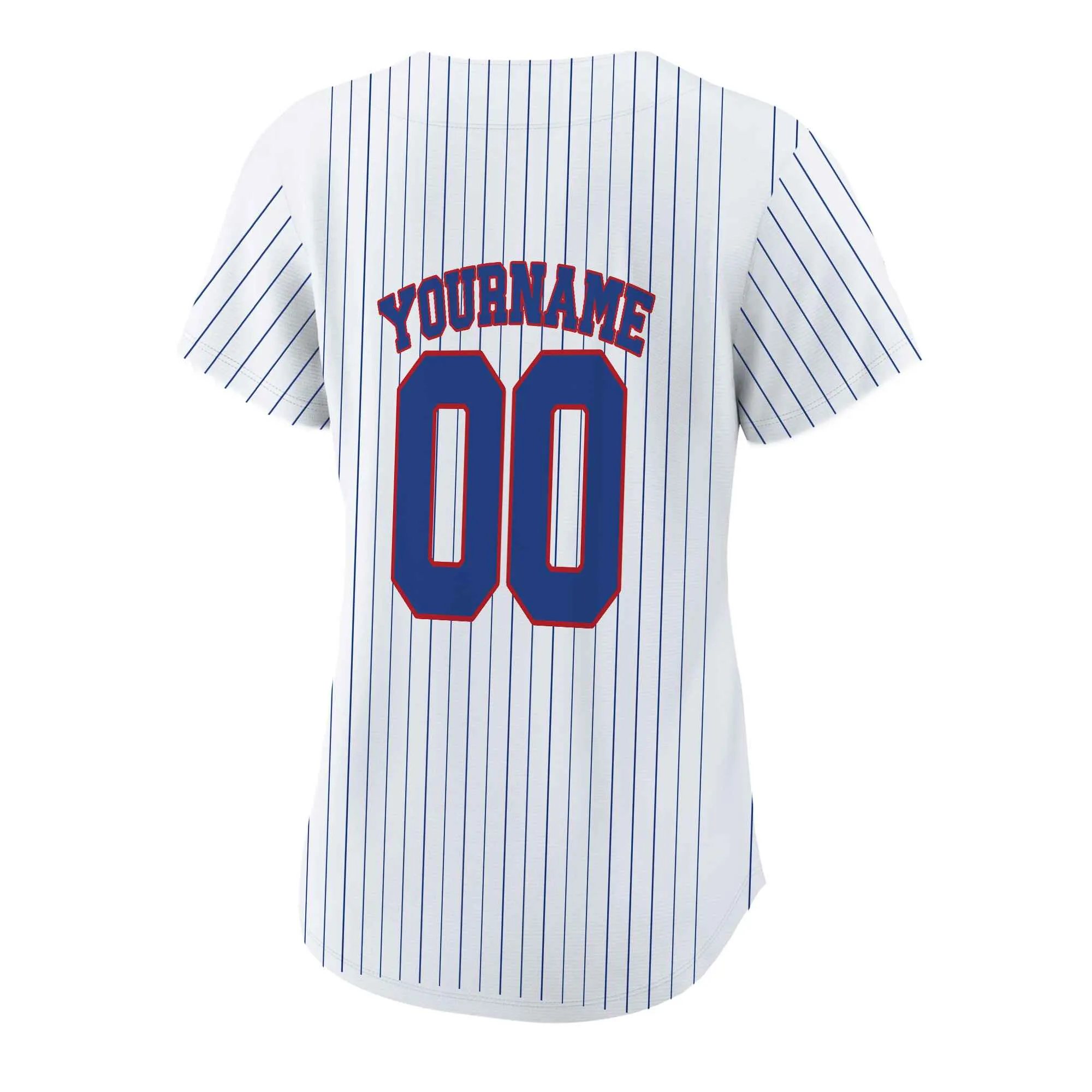Custom White Navy Pinstripe Navy-Red Baseball Jersey