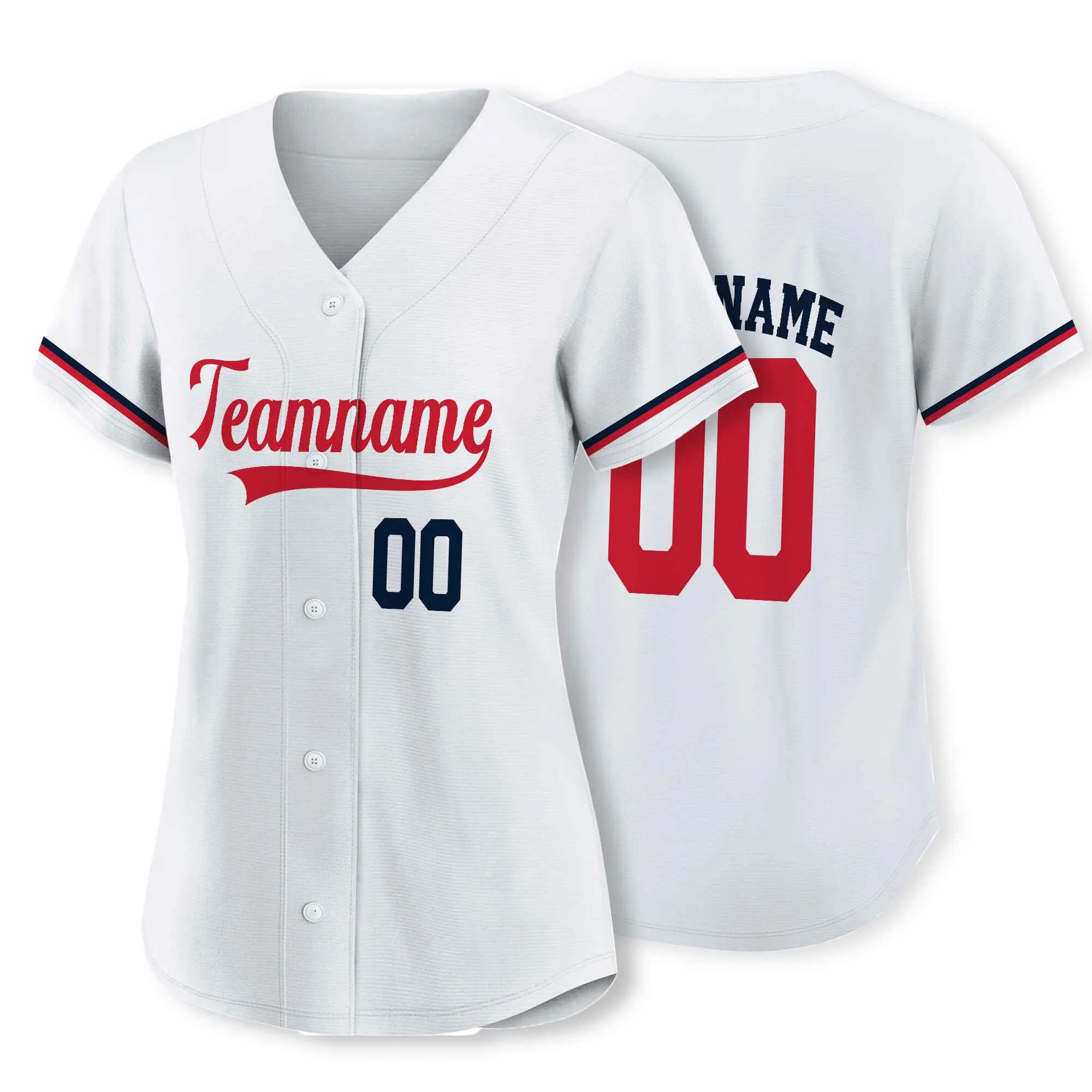 Custom White Navy-Red Authentic Baseball Jersey
