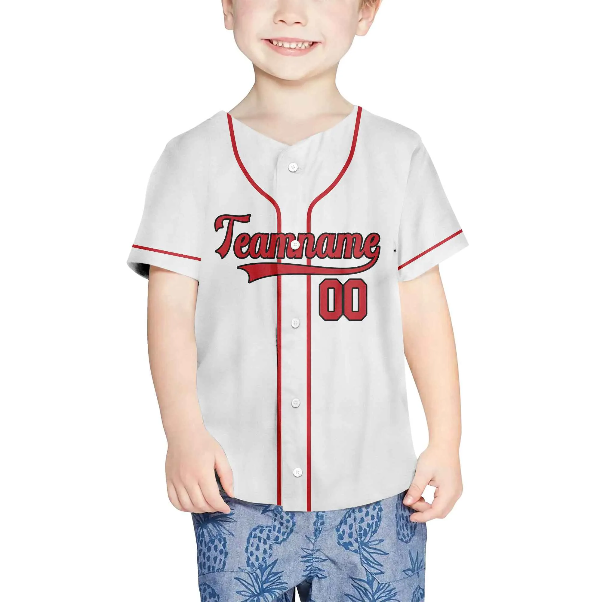 Custom White Red-Black Baseball Jersey